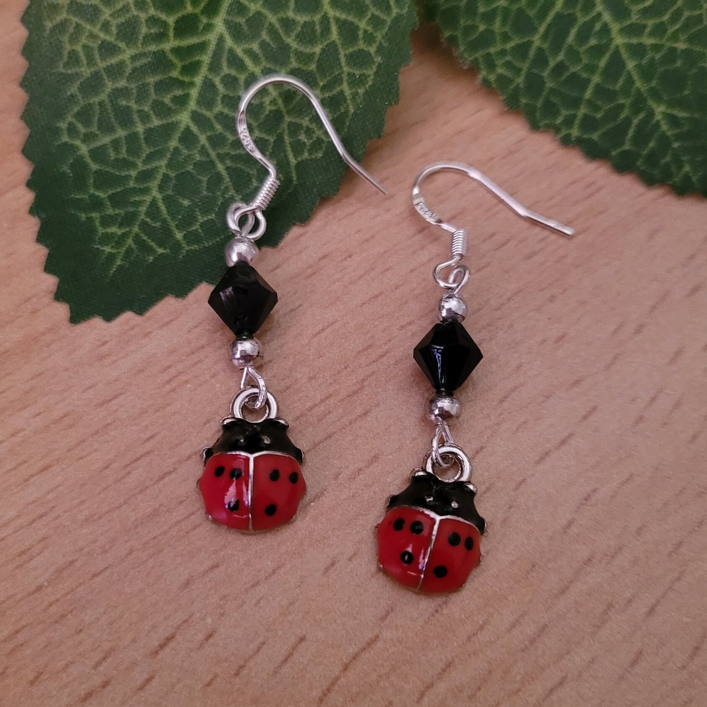 Ladybird Drop Earrings, Sterling Silver Ear Wires, Fun Nature Jewelry