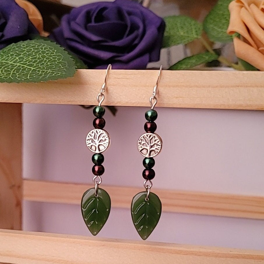 Tree of Life beaded drop earrings. Nature, forest, pagan, S925 ear wires
