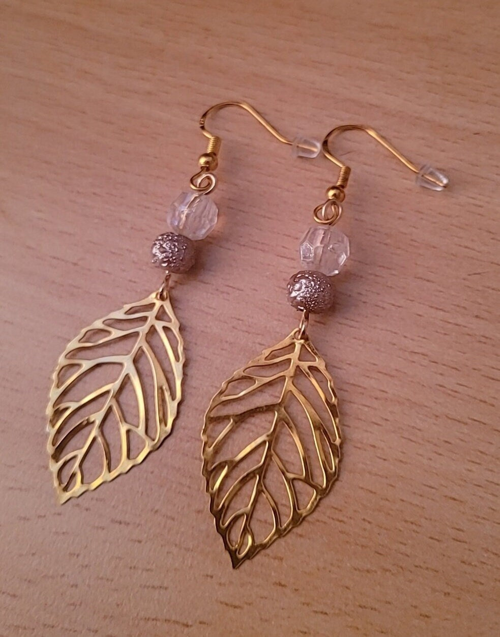 Gold Filigree Leaf dangle earrings. Elegant, pretty, S925 ear wires