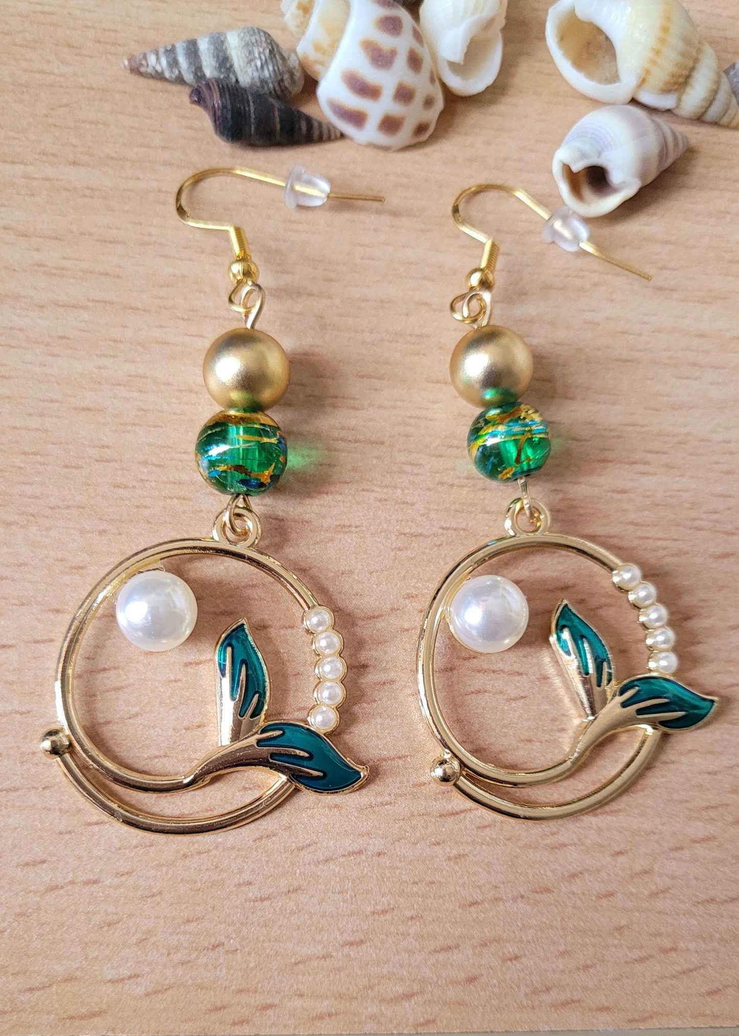 Ocean Mermaid Tail Earrings: Gold Plated S925 Dangle Charm