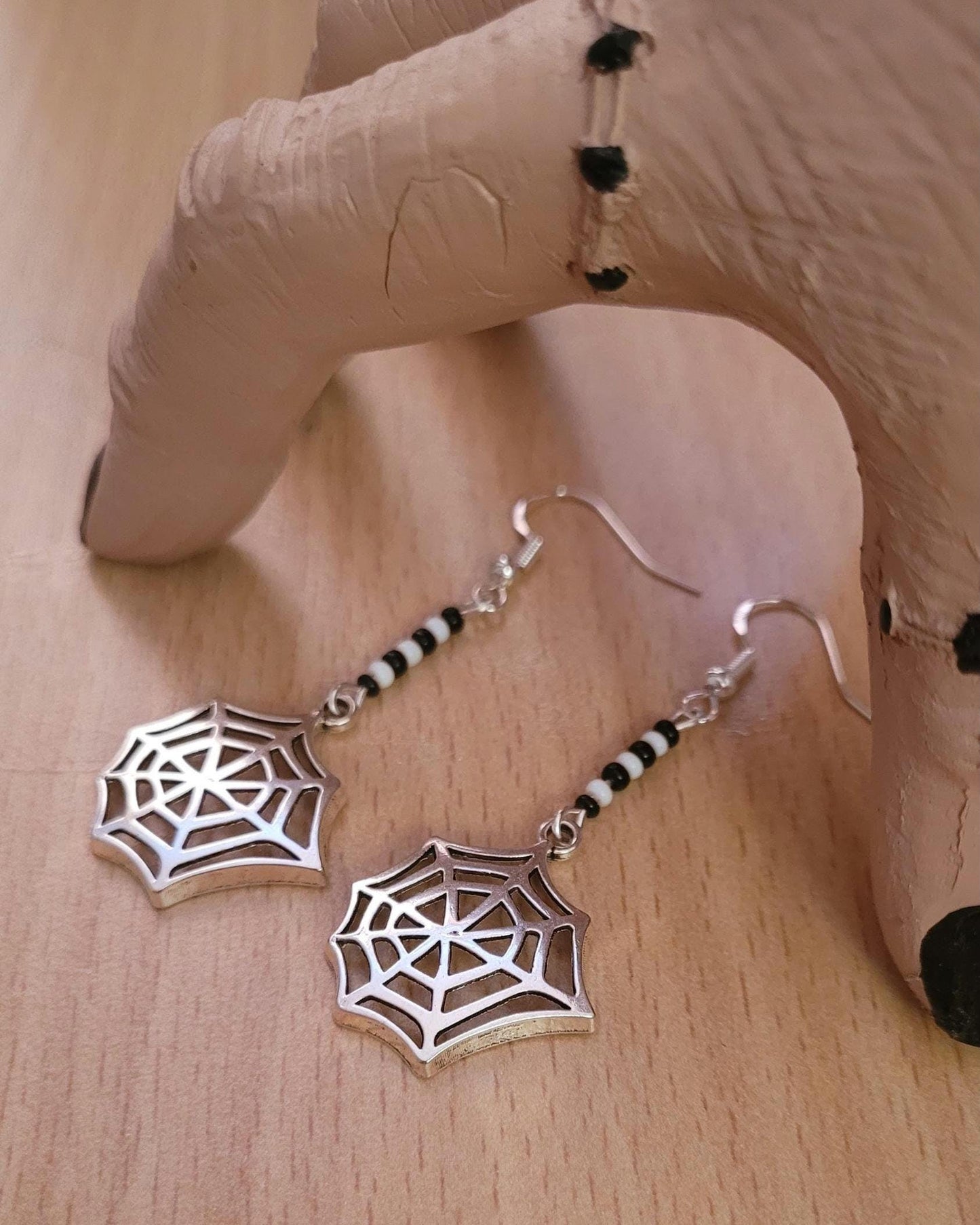 Spiderweb Dangle Earrings, Sterling Silver, Halloween Spooky Jewelry