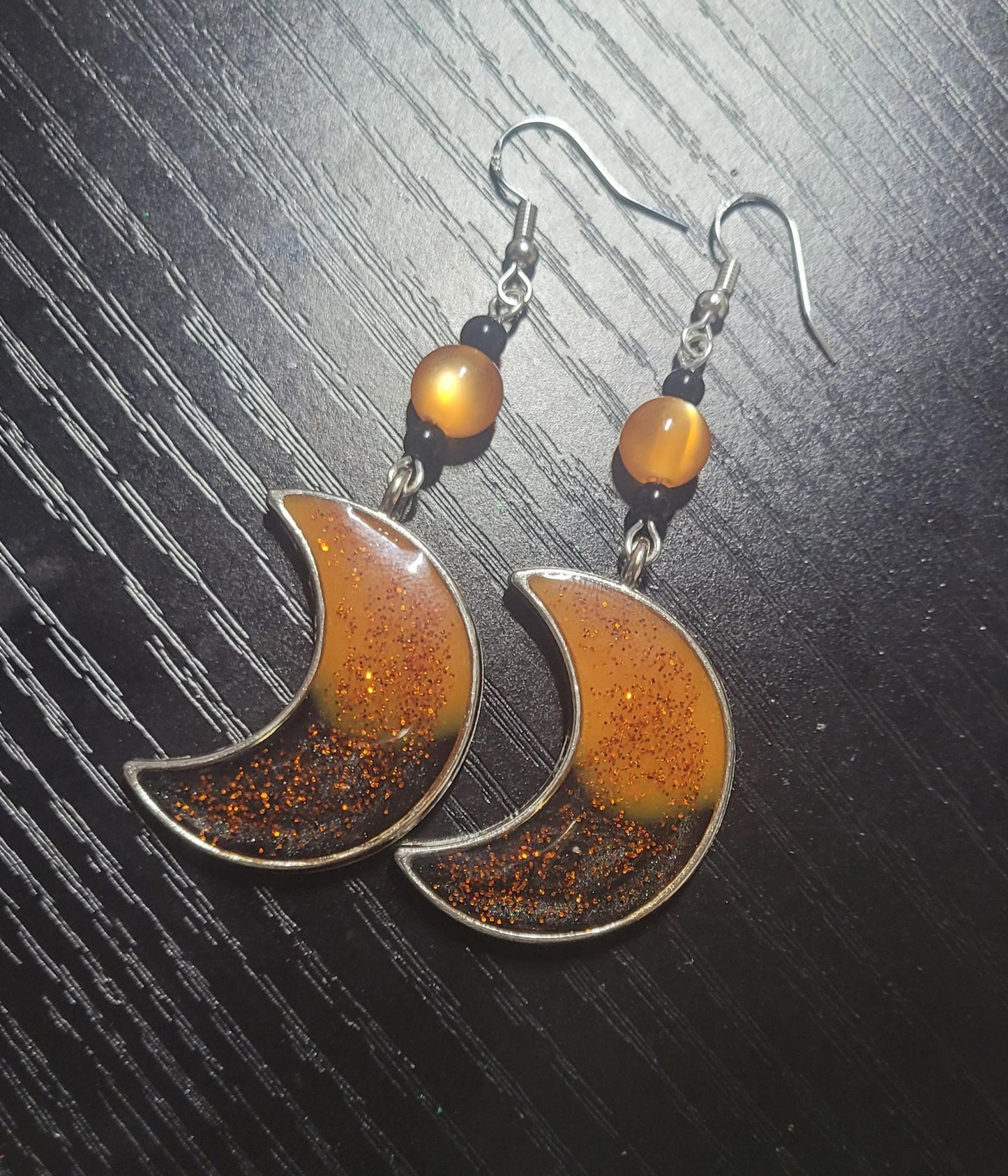 Halloween Moon Resin Dangle earrings. Halloween inspired, unique, Celestial, S925 ear wires