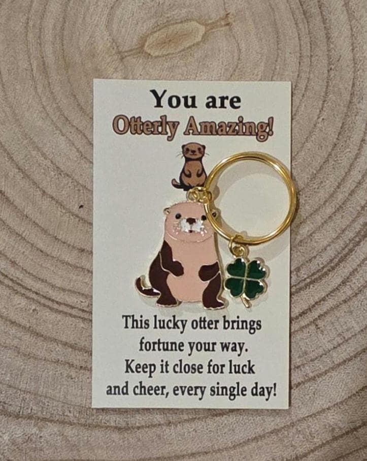 Lucky Otter Keychain, Four-Leaf Clover Charm, Good Luck Gift