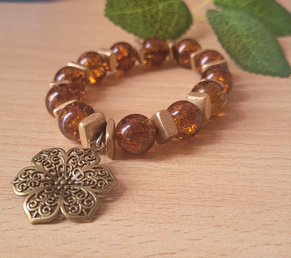 Boho Vintage flower chunky beaded bracelet