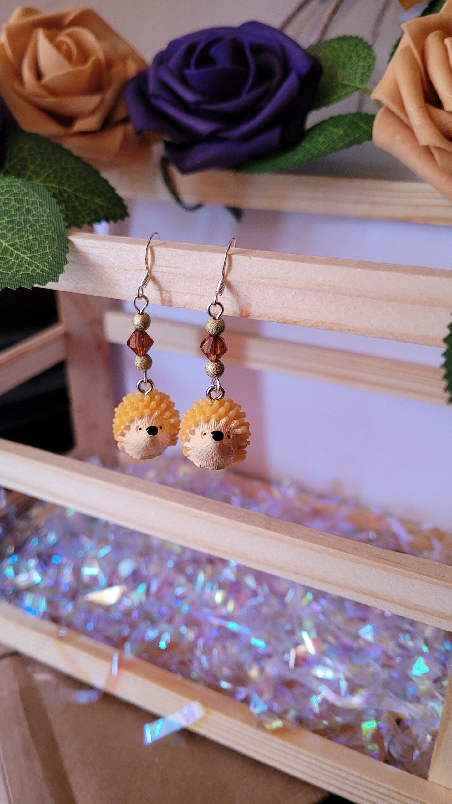 Hedgehog Dangle Earrings, Sterling Silver, Nature Jewelry