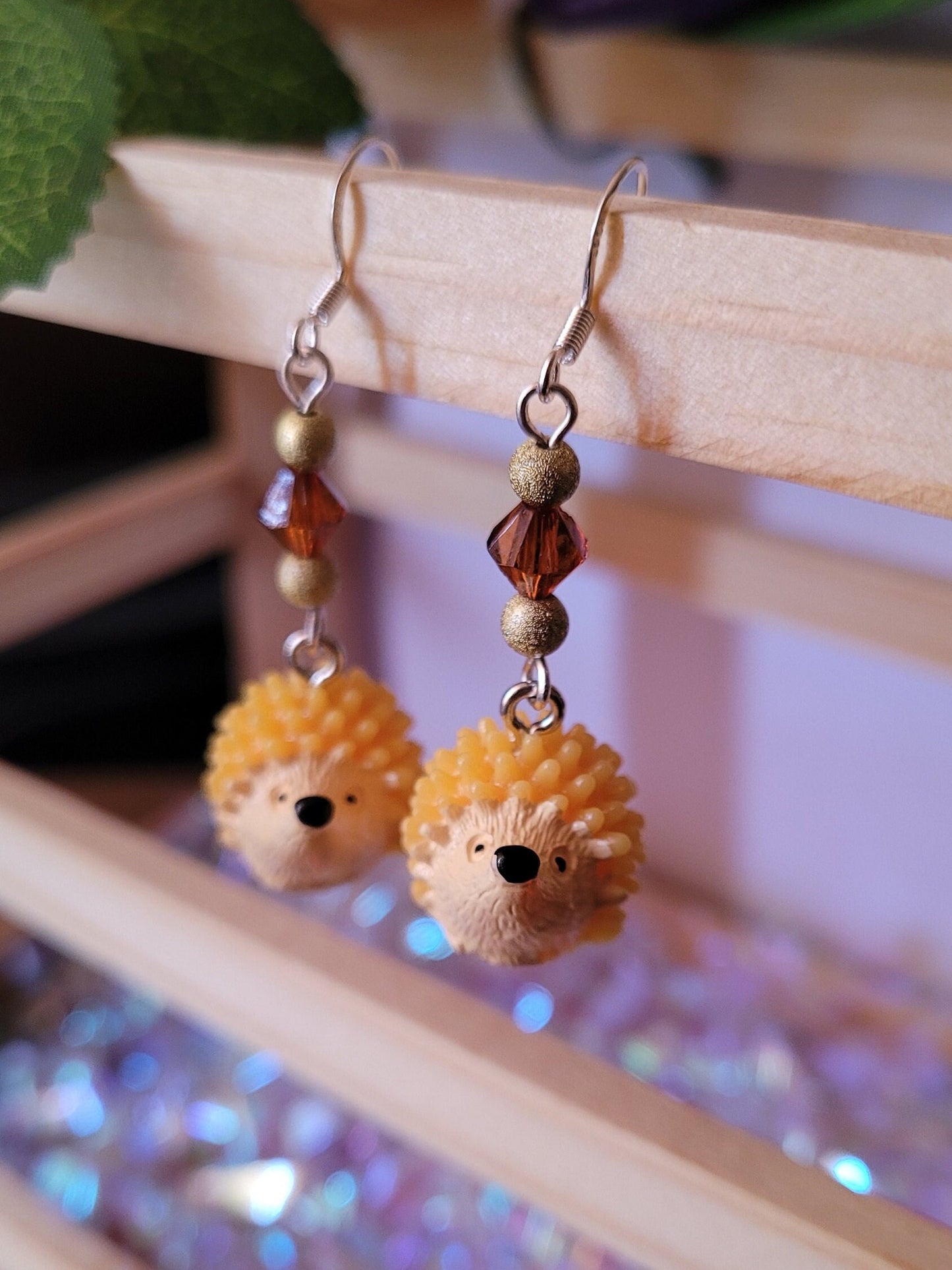 Hedgehog Dangle Earrings, Sterling Silver, Nature Jewelry