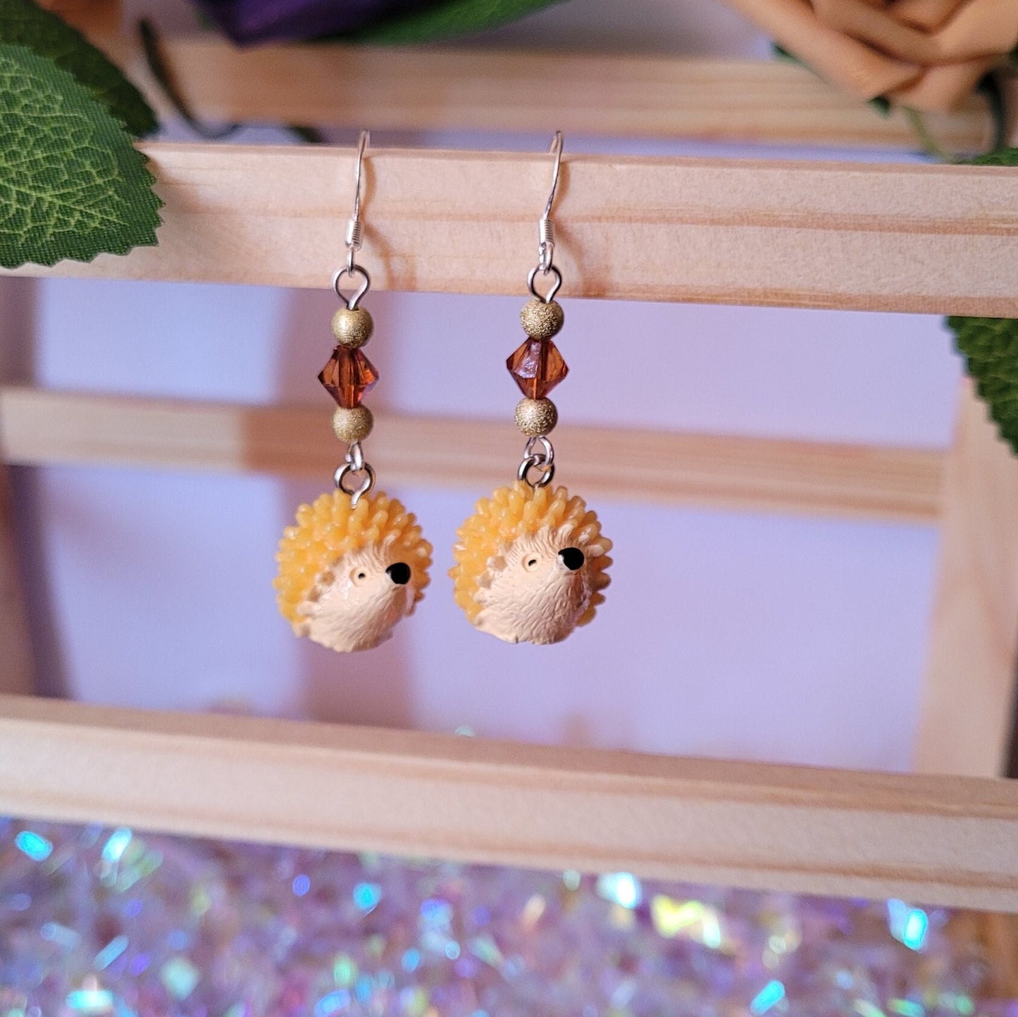 Hedgehog Dangle Earrings, Sterling Silver, Nature Jewelry