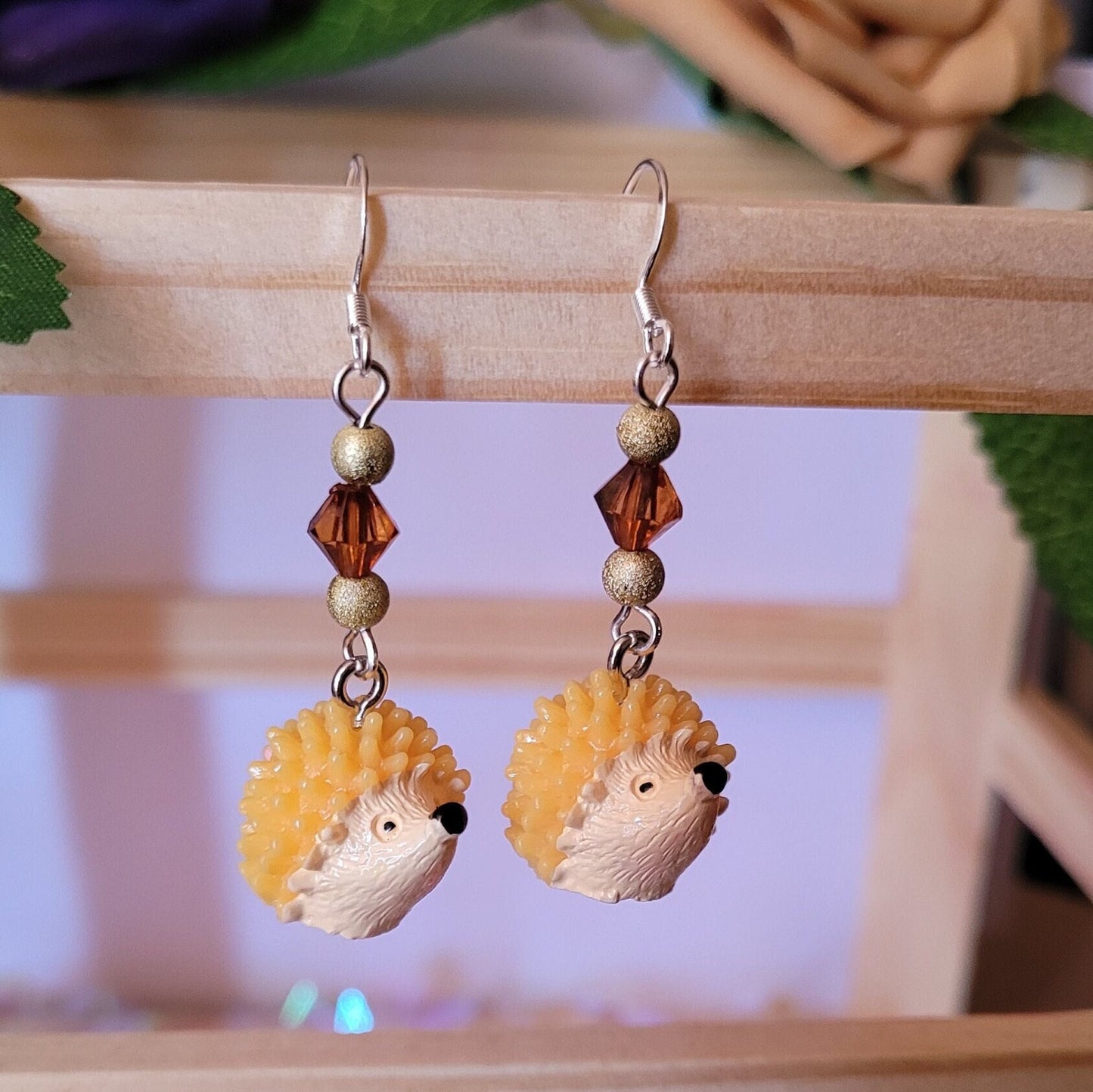 Hedgehog Dangle Earrings, Sterling Silver, Nature Jewelry