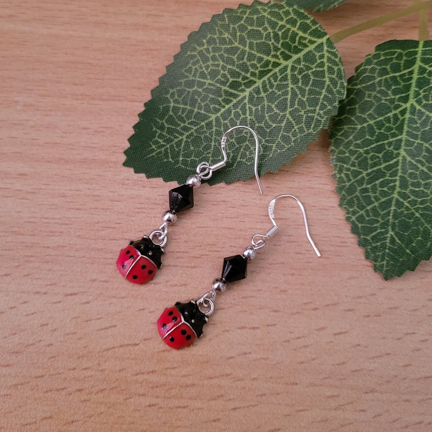 Ladybird Drop Earrings, Sterling Silver Ear Wires, Fun Nature Jewelry