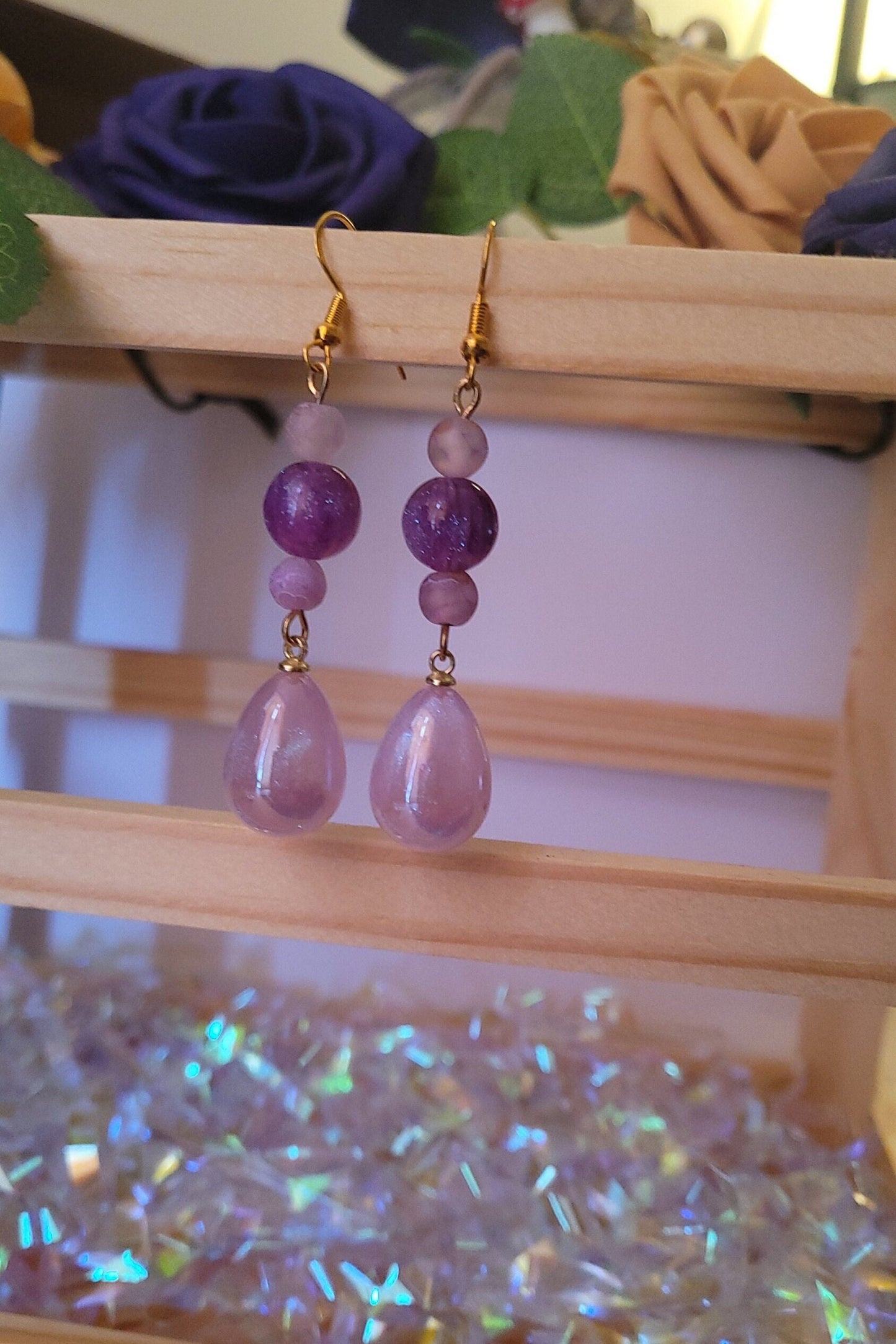 Teardrop Beaded Drop Earrings: Shimmering Mermaid Style, Gold Plated