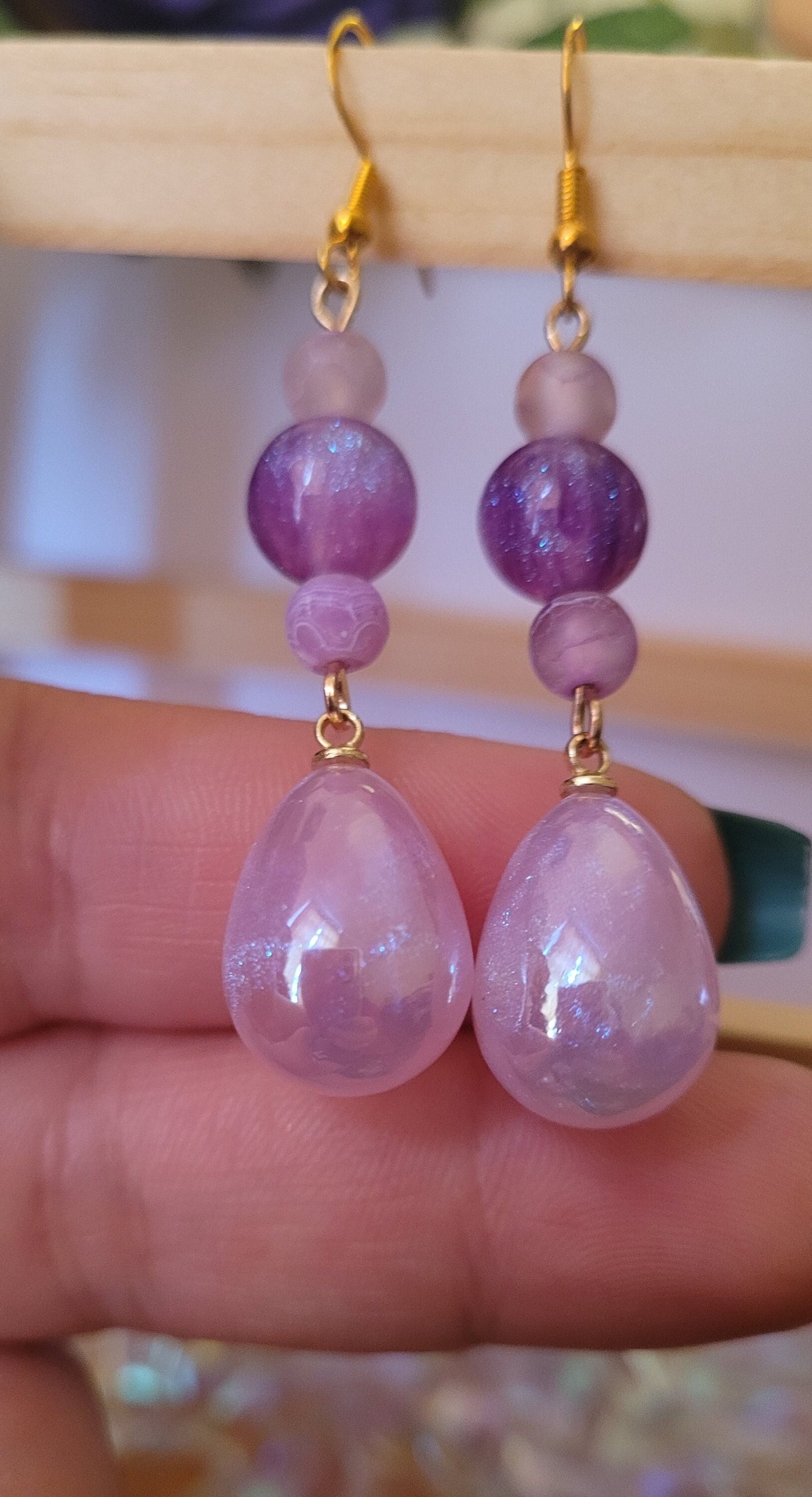 Teardrop Beaded Drop Earrings: Shimmering Mermaid Style, Gold Plated