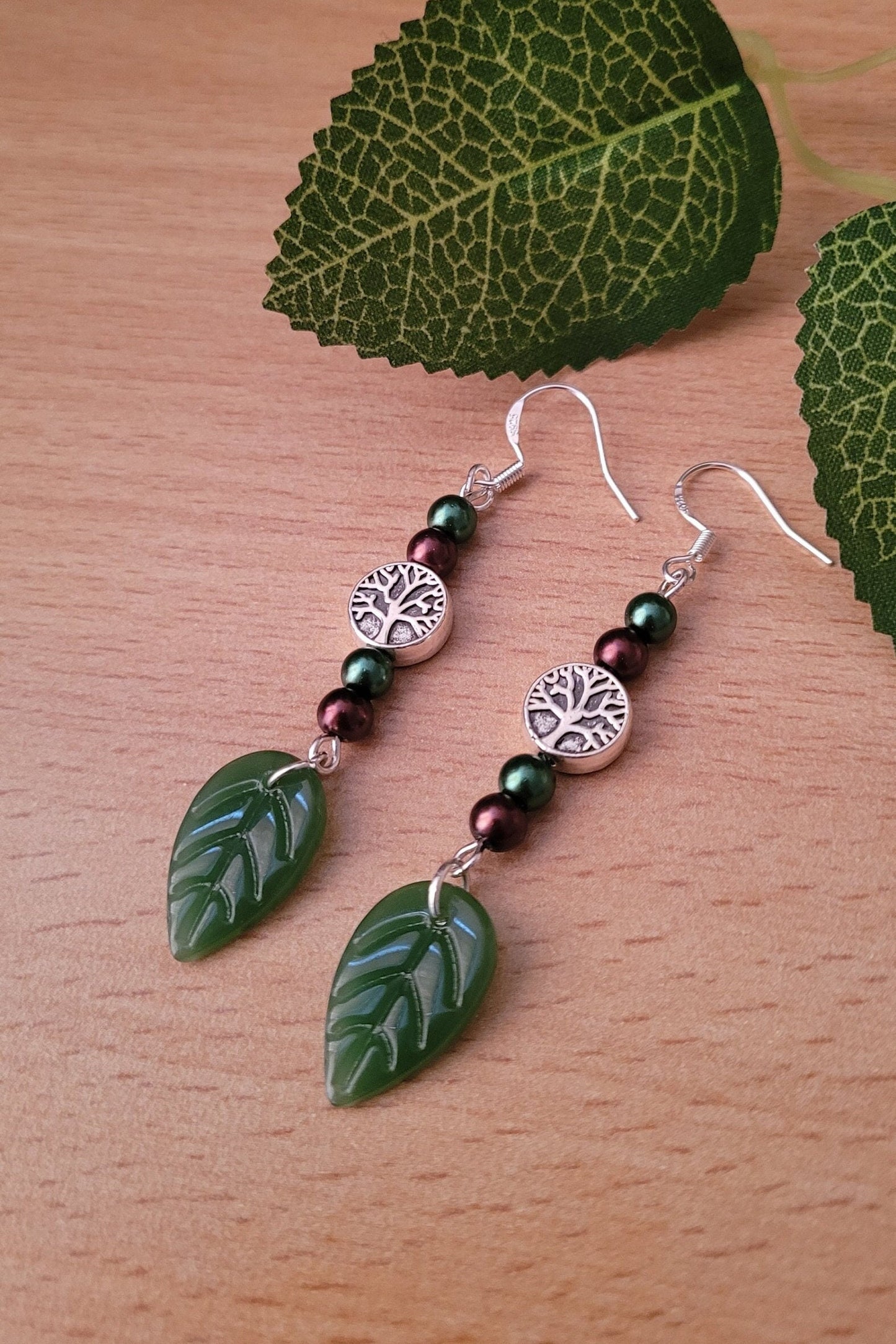 Tree of Life beaded drop earrings. Nature, forest, pagan, S925 ear wires