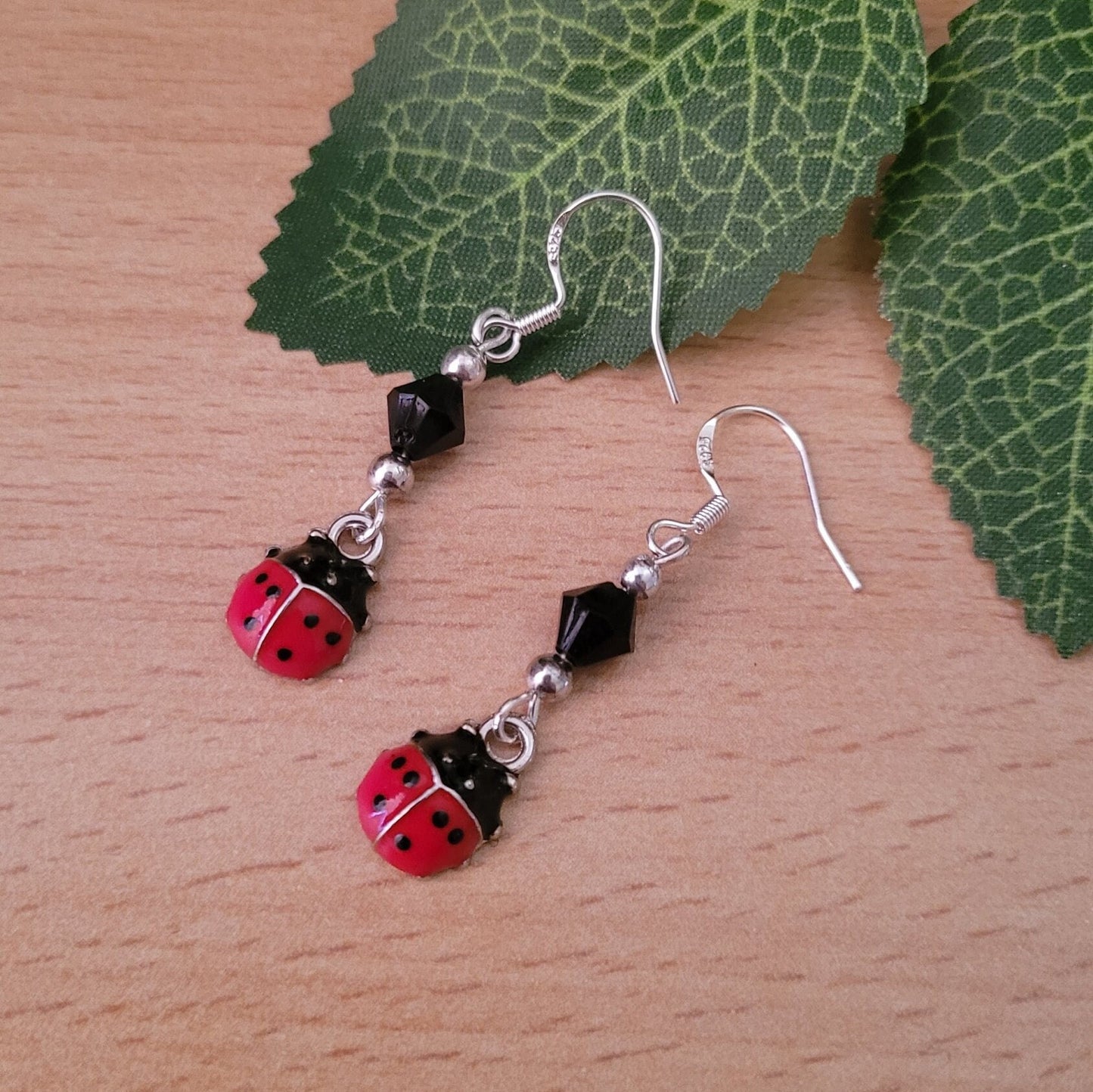 Ladybird Drop Earrings, Sterling Silver Ear Wires, Fun Nature Jewelry
