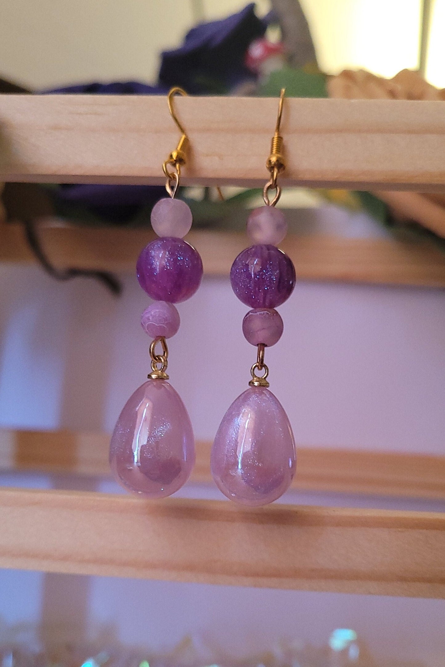 Teardrop Beaded Drop Earrings: Shimmering Mermaid Style, Gold Plated