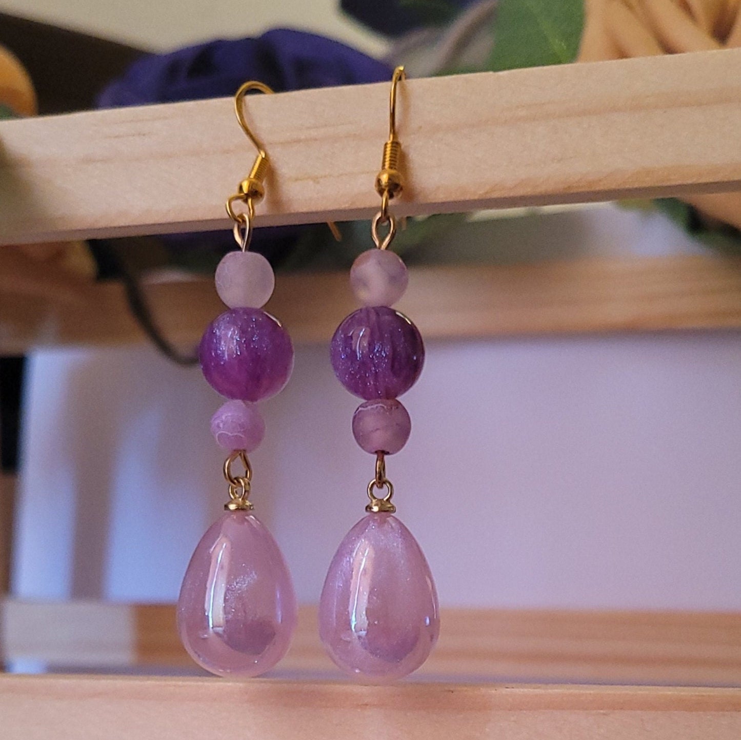 Teardrop Beaded Drop Earrings: Shimmering Mermaid Style, Gold Plated