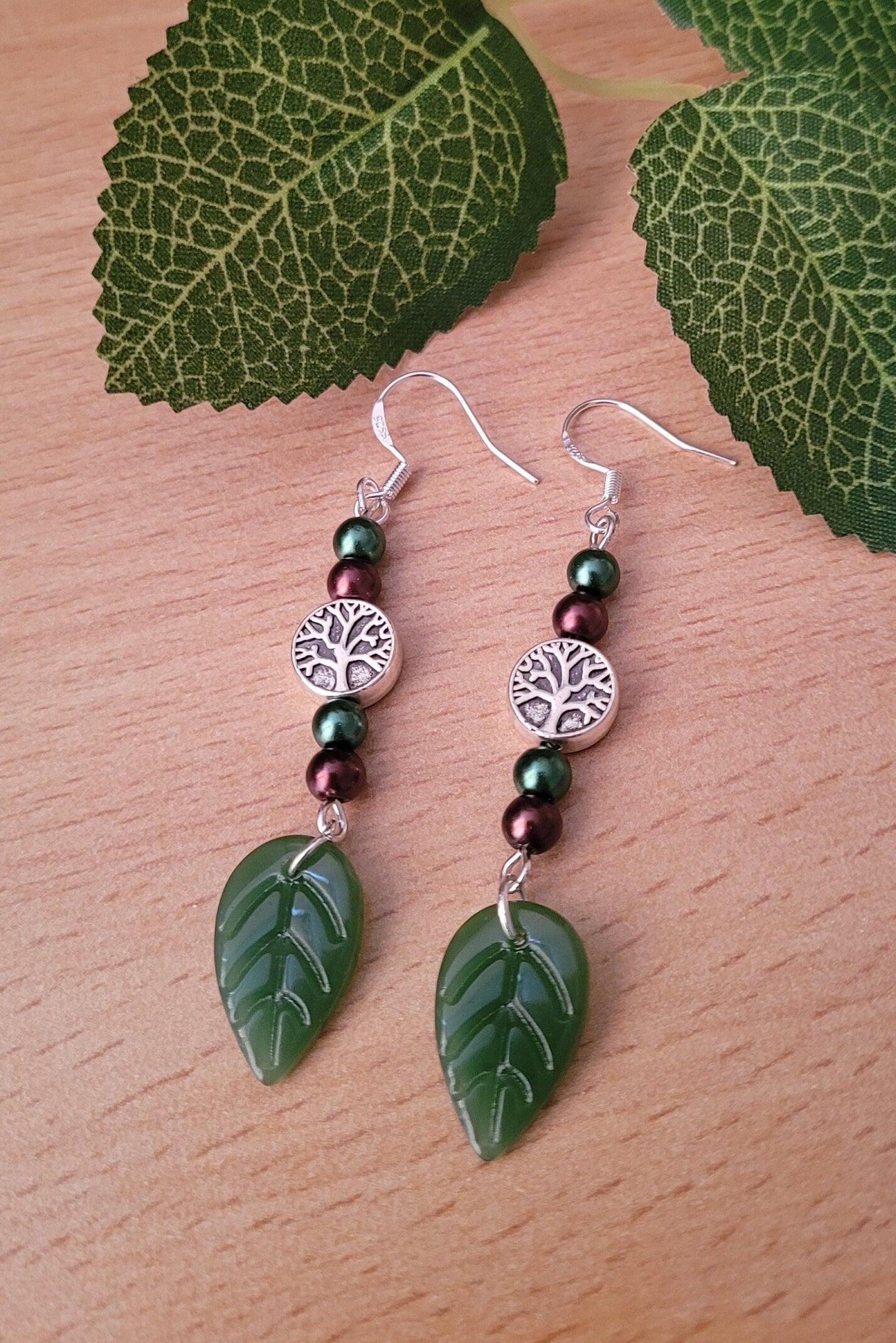 Tree of Life beaded drop earrings. Nature, forest, pagan, S925 ear wires