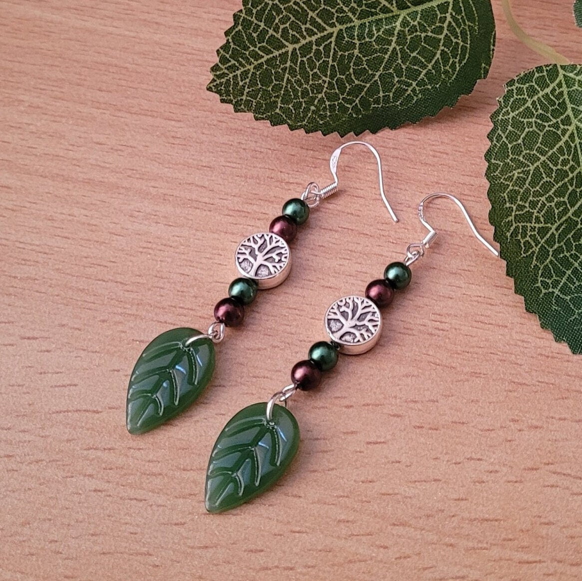 Tree of Life beaded drop earrings. Nature, forest, pagan, S925 ear wires