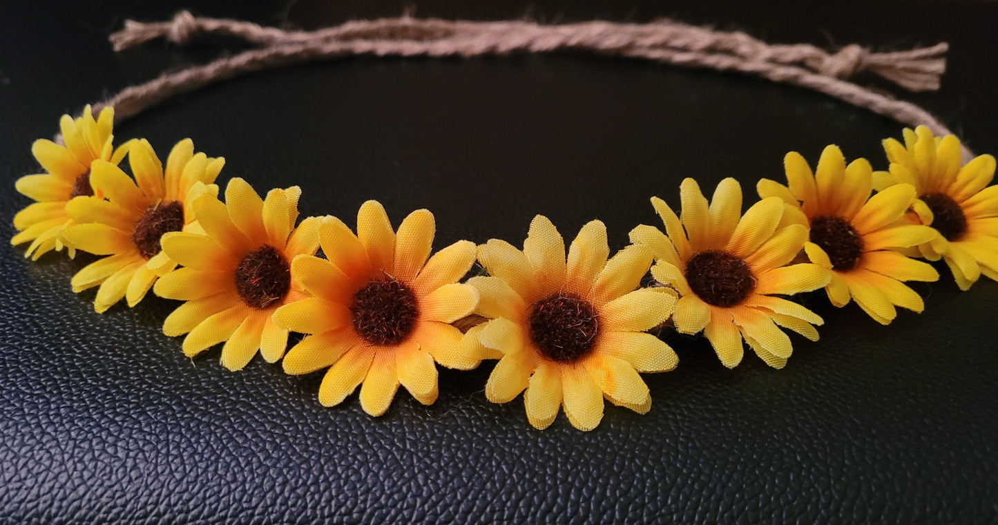 Sunflower Headband. Summer solstice, boho, hippie, flower tiara, flower crown, hair accessories, adjustable