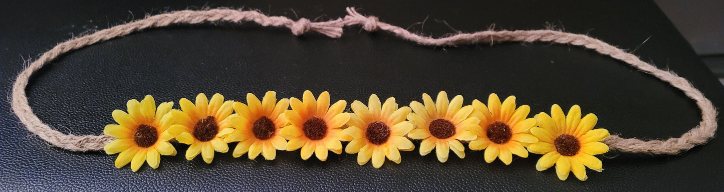 Sunflower Headband. Summer solstice, boho, hippie, flower tiara, flower crown, hair accessories, adjustable