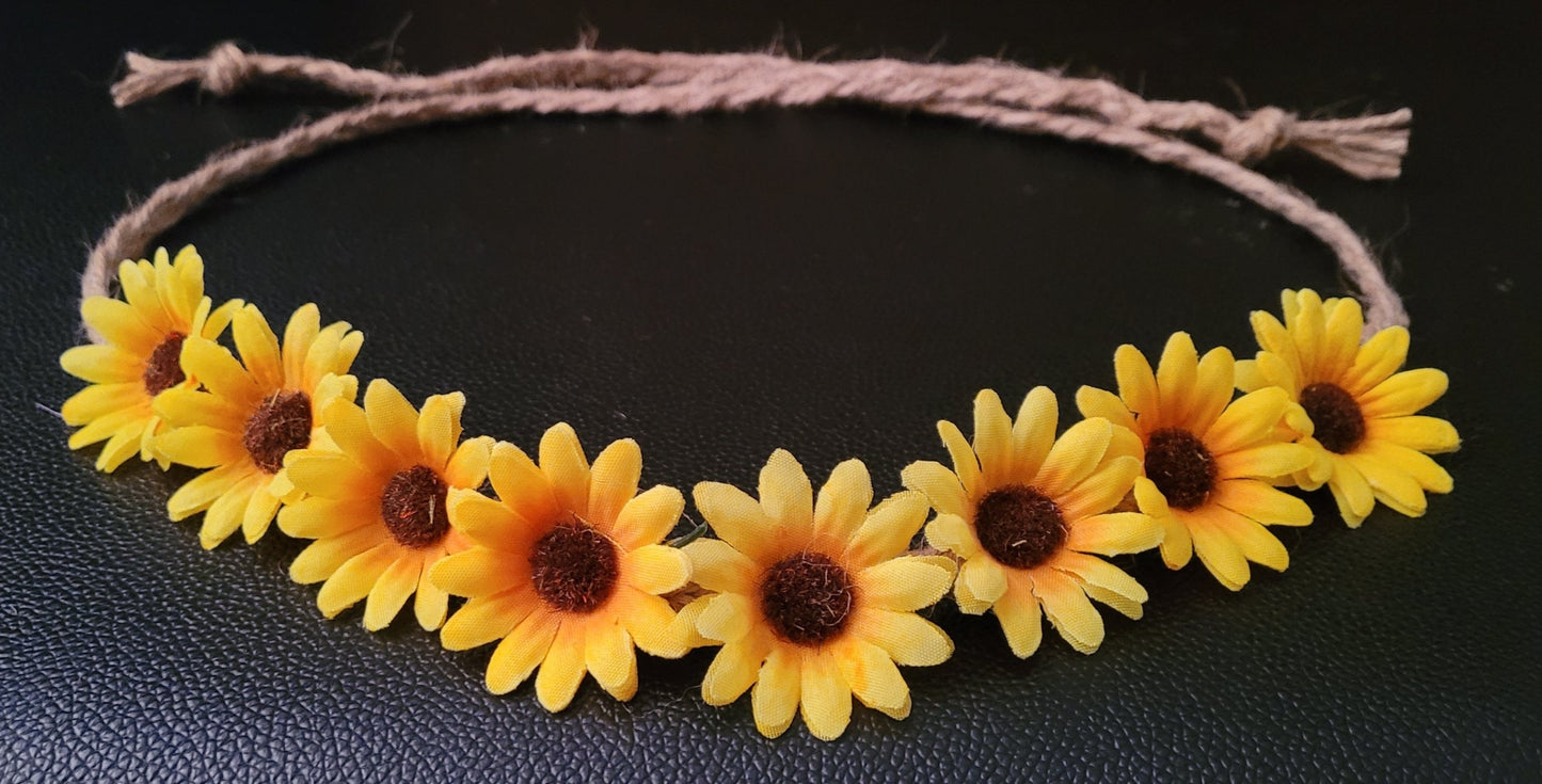 Sunflower Headband. Summer solstice, boho, hippie, flower tiara, flower crown, hair accessories, adjustable