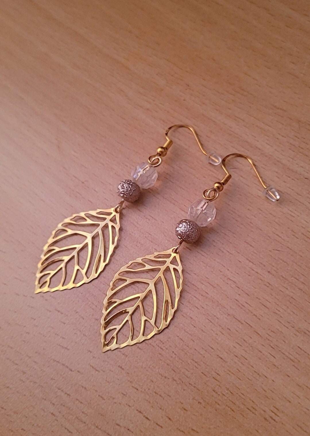Gold Filigree Leaf dangle earrings. Elegant, pretty, S925 ear wires