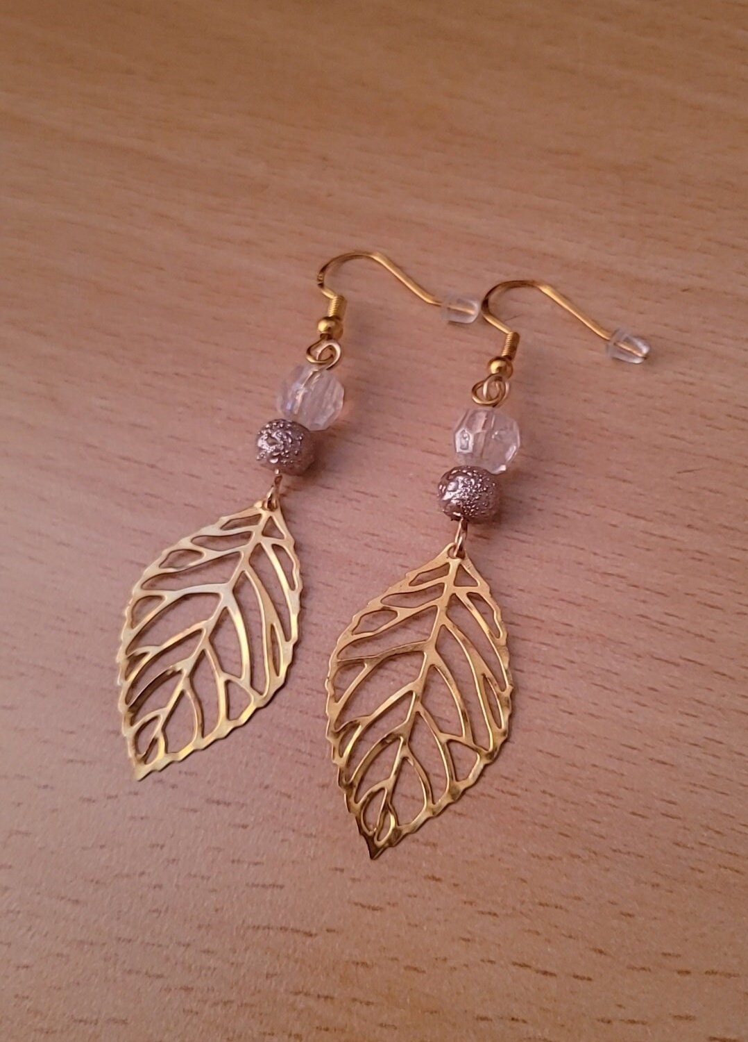 Gold Filigree Leaf dangle earrings. Elegant, pretty, S925 ear wires
