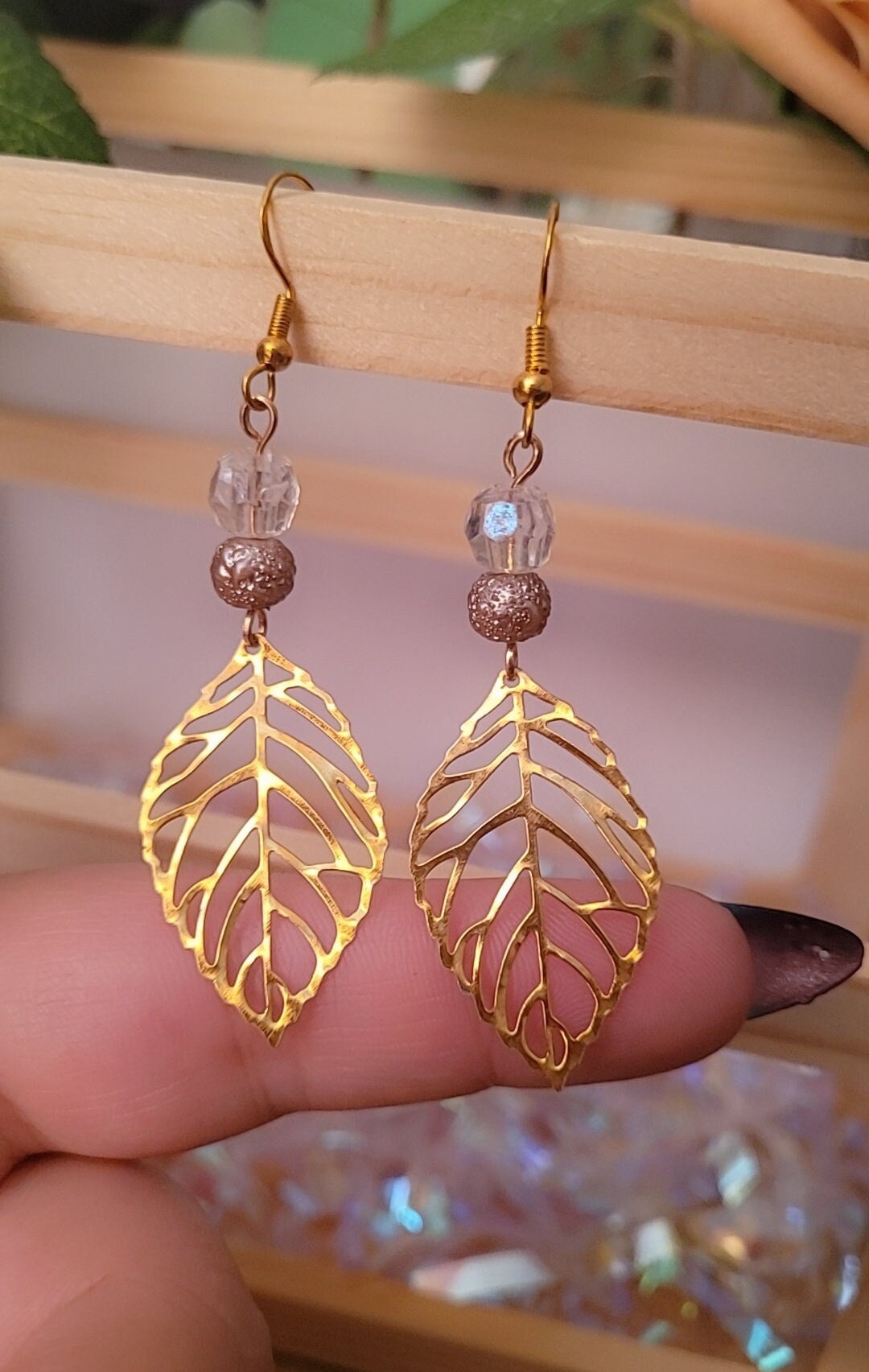Gold Filigree Leaf dangle earrings. Elegant, pretty, S925 ear wires