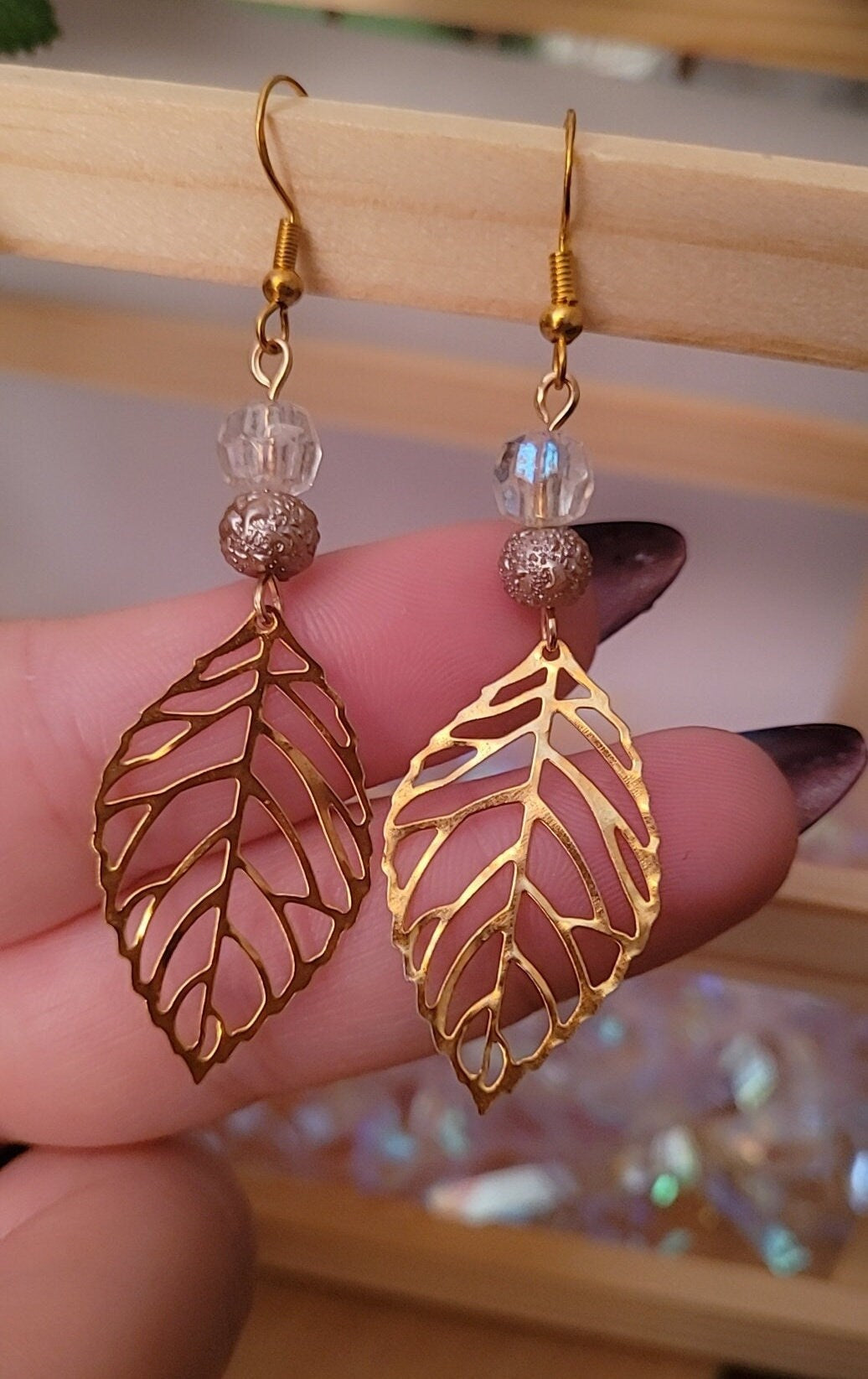 Gold Filigree Leaf dangle earrings. Elegant, pretty, S925 ear wires