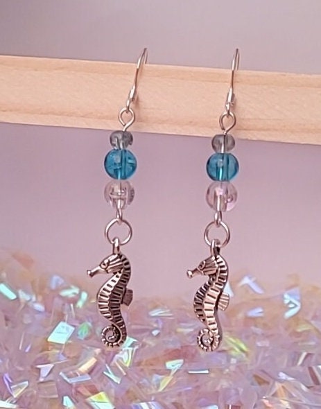 Seahorse Dangle Earrings, Sterling Silver Ear Wires, Ocean Charm