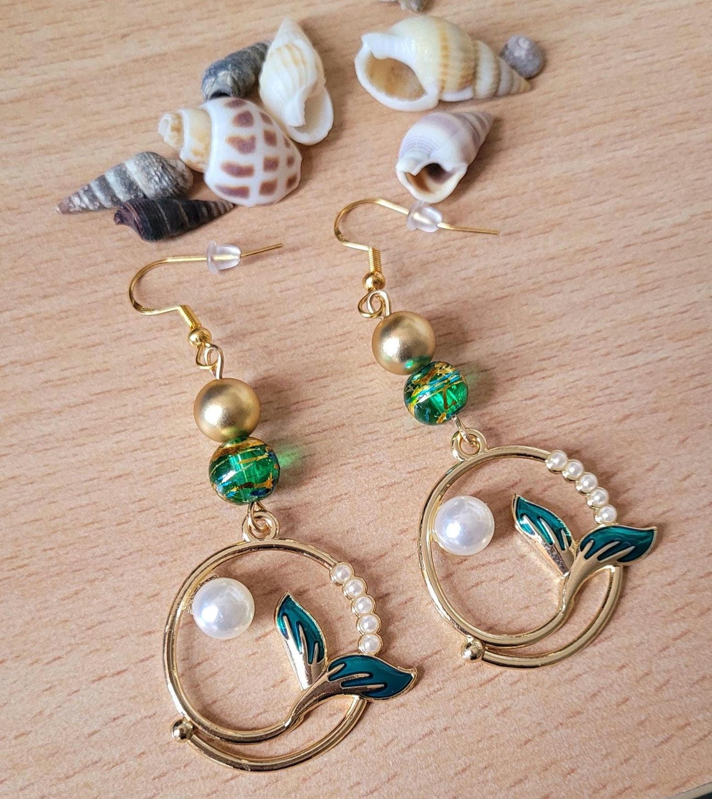 Ocean Mermaid Tail Earrings: Gold Plated S925 Dangle Charm