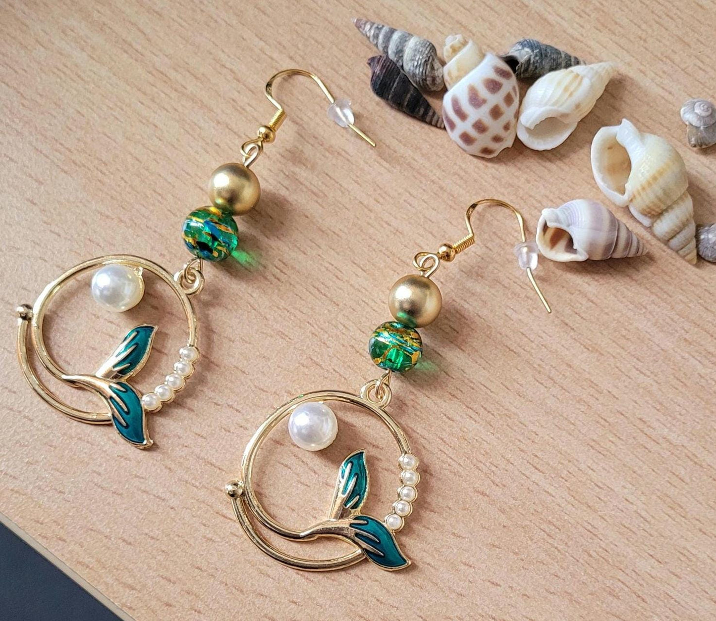 Ocean Mermaid Tail Earrings: Gold Plated S925 Dangle Charm