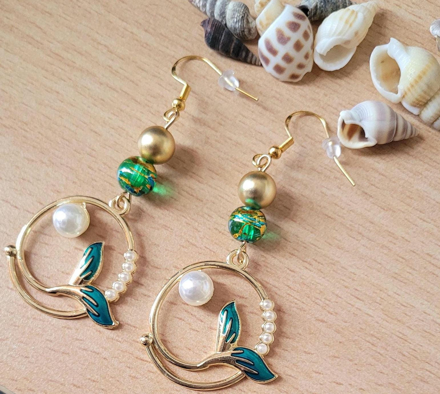 Ocean Mermaid Tail Earrings: Gold Plated S925 Dangle Charm
