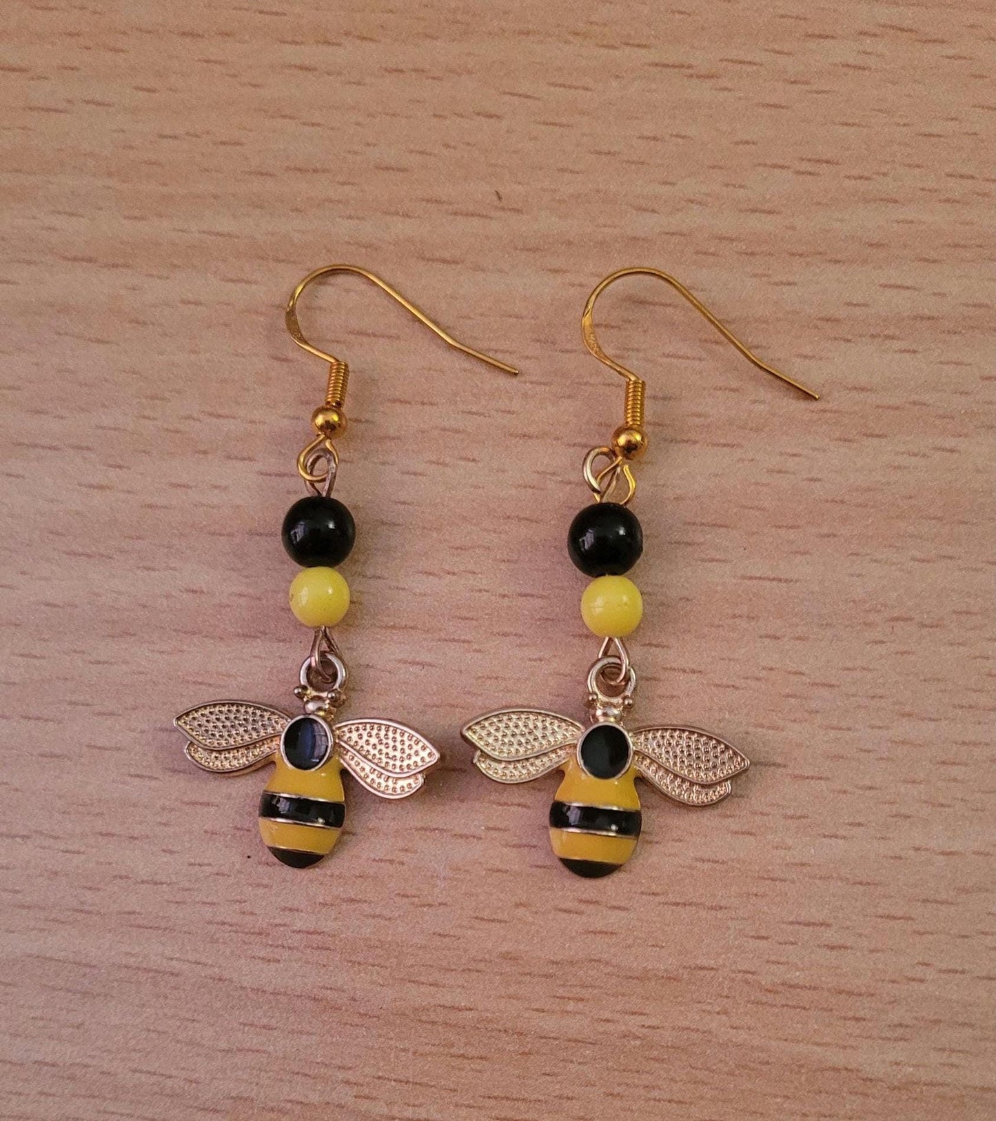 Bumble Bee Dangle Earrings: Gold Plated Sterling Silver Wires