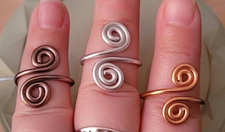 Double Spiral Anodised Aluminum Wire Ring. Adjustable, Statement ring, for men or women