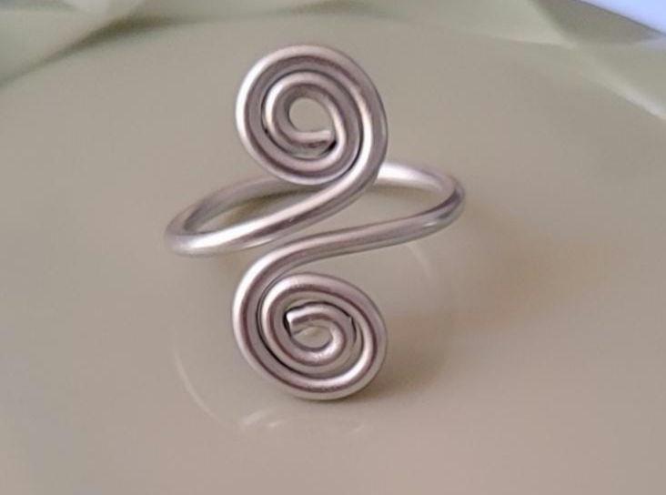 Double Spiral Anodised Aluminum Wire Ring. Adjustable, Statement ring, for men or women