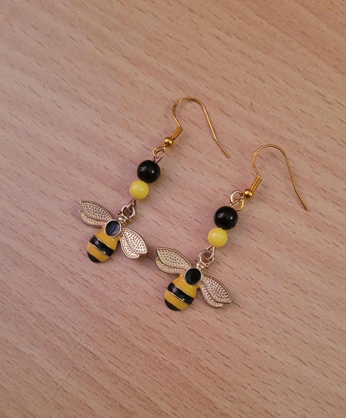 Bumble Bee Dangle Earrings: Gold Plated Sterling Silver Wires