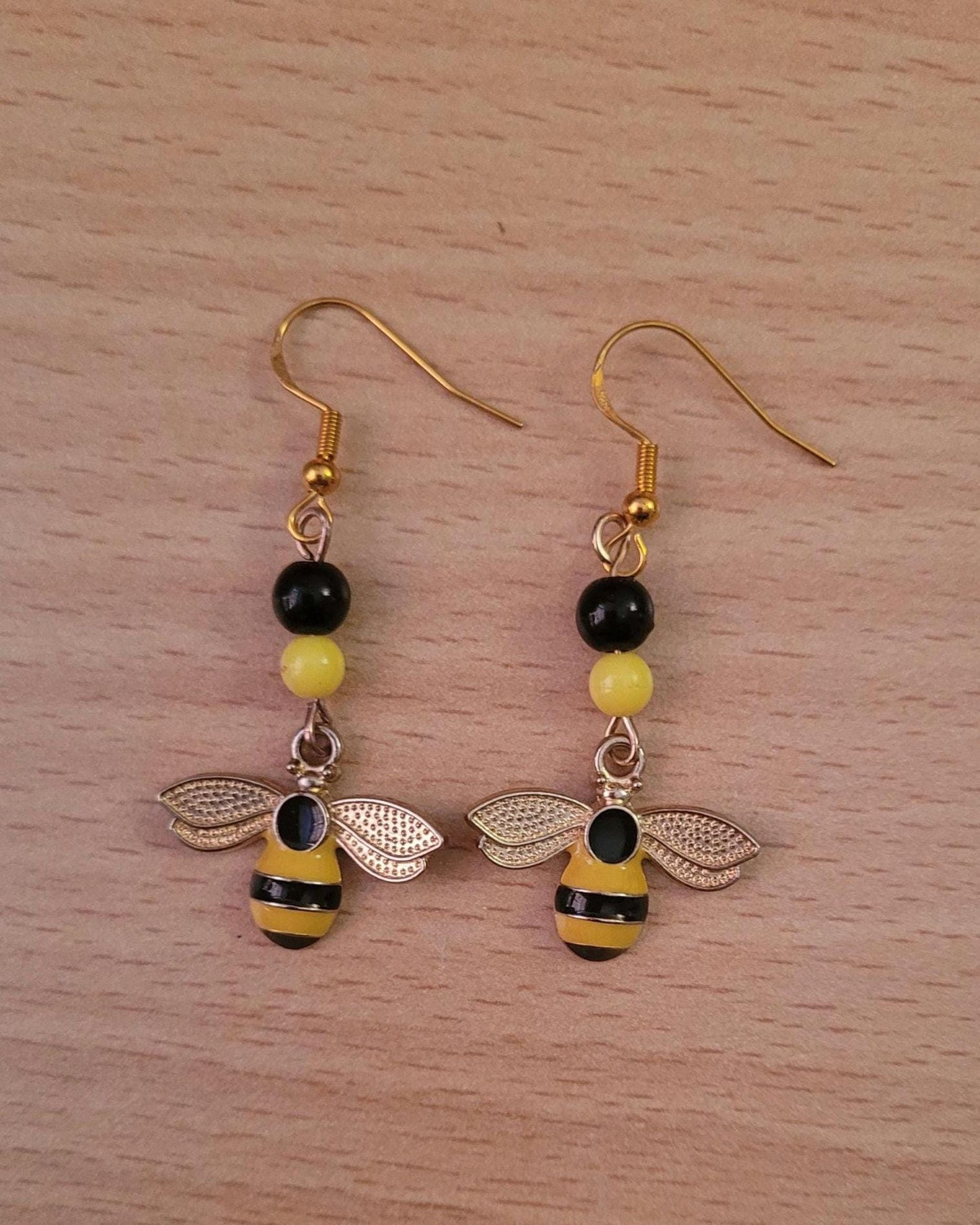 Bumble Bee Dangle Earrings: Gold Plated Sterling Silver Wires