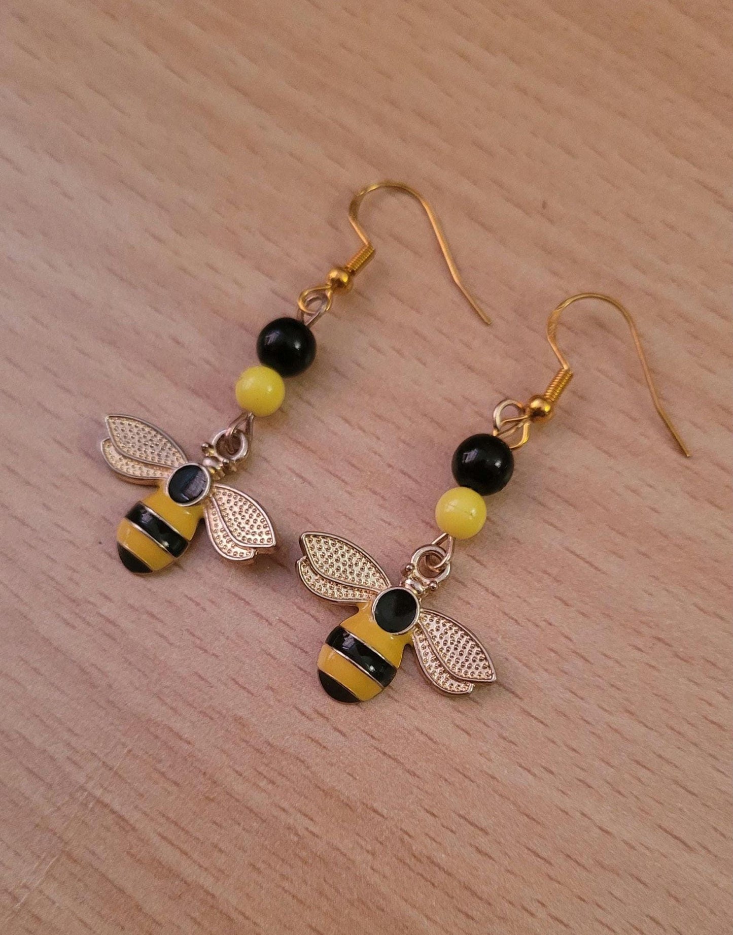 Bumble Bee Dangle Earrings: Gold Plated Sterling Silver Wires