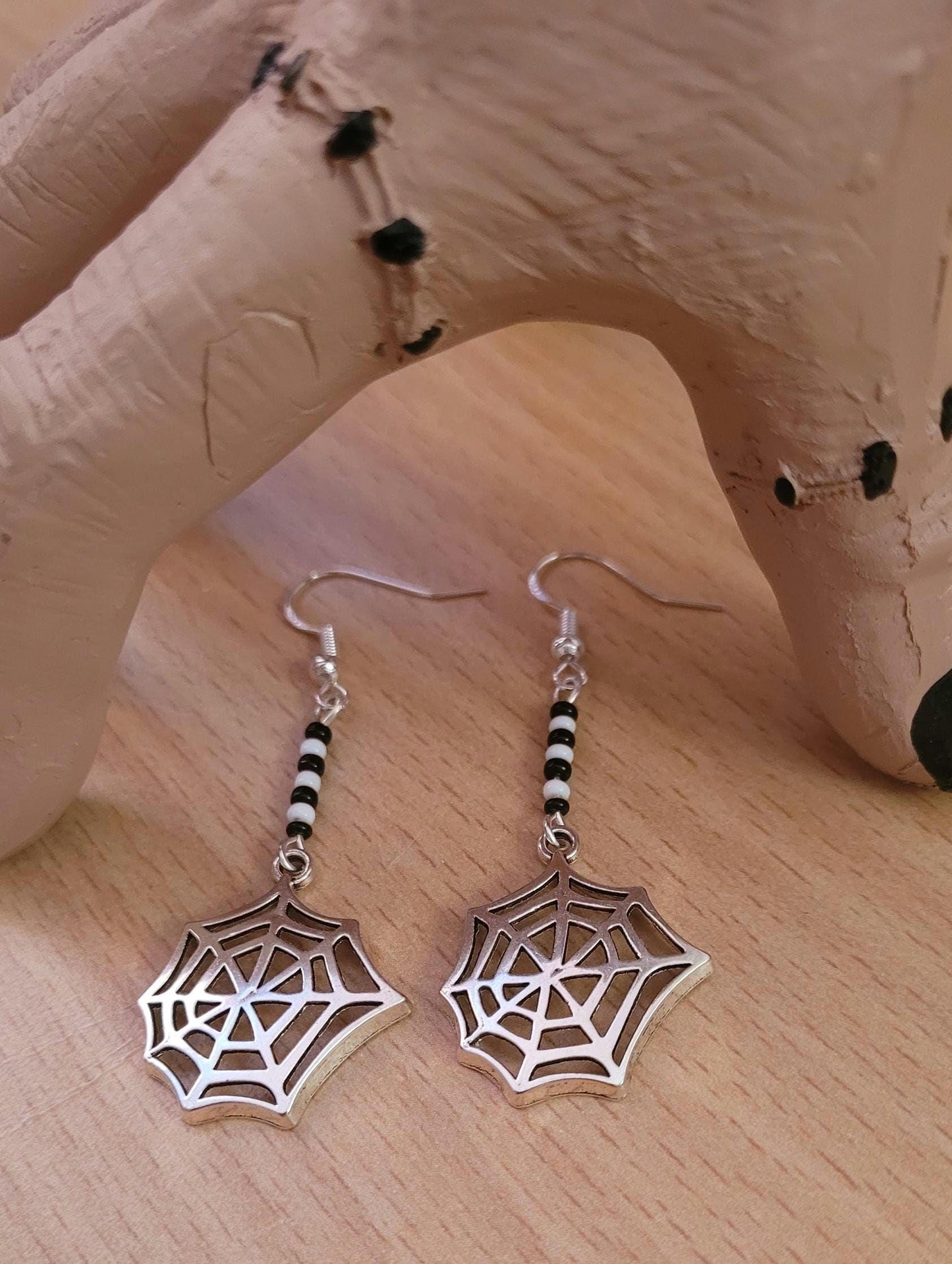 Spiderweb Dangle Earrings, Sterling Silver, Halloween Spooky Jewelry