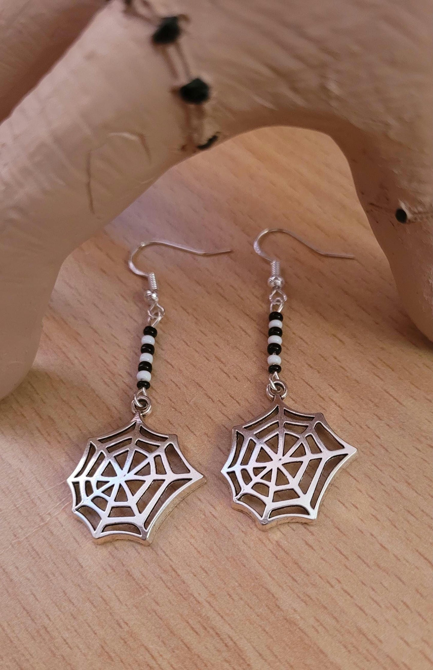 Spiderweb Dangle Earrings, Sterling Silver, Halloween Spooky Jewelry