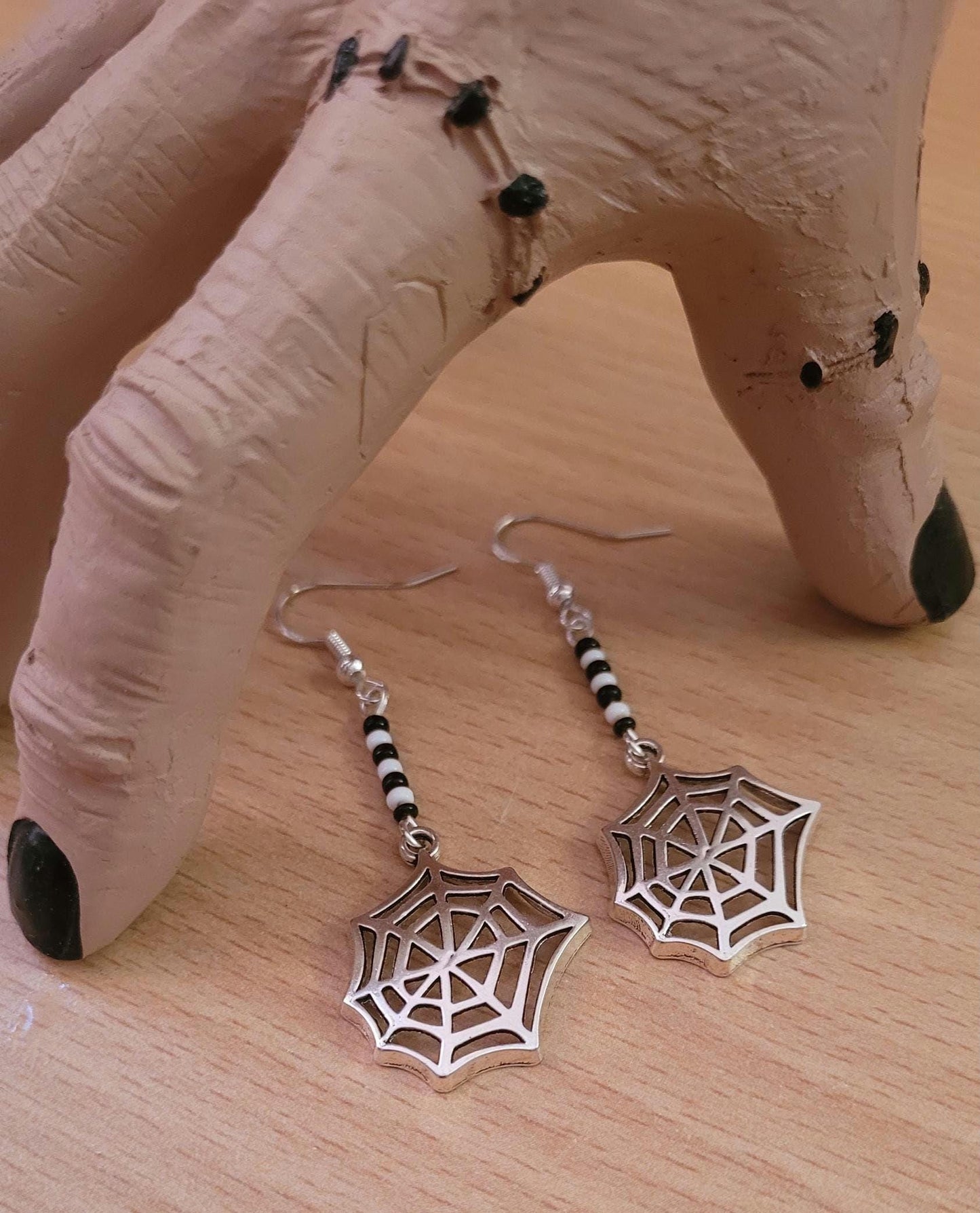 Spiderweb Dangle Earrings, Sterling Silver, Halloween Spooky Jewelry