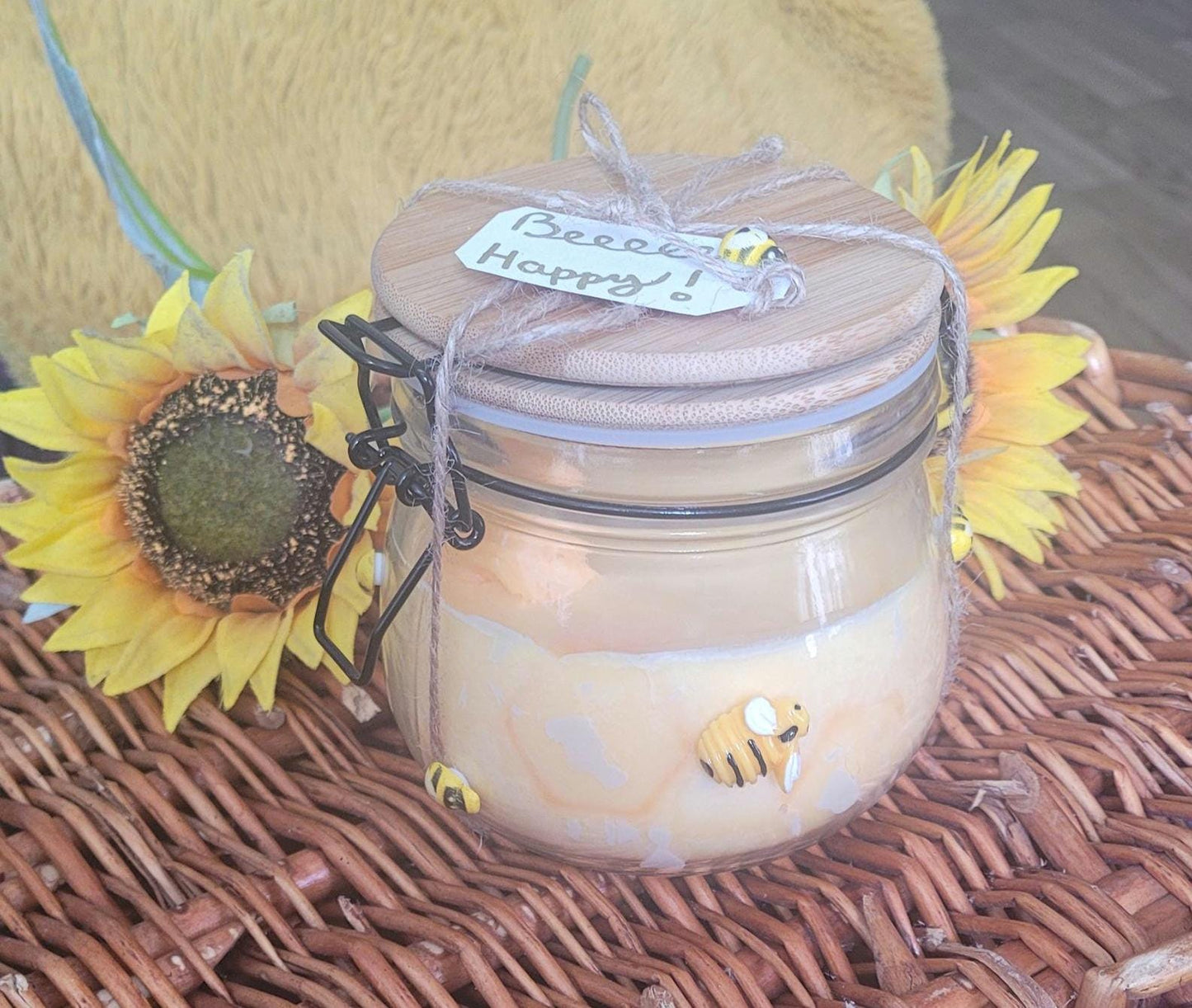 Handmade Honey Bee Soy Candle: Vanilla Scented Jar Candle