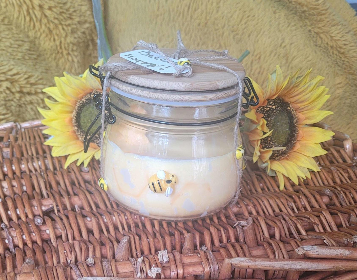 Handmade Honey Bee Soy Candle: Vanilla Scented Jar Candle