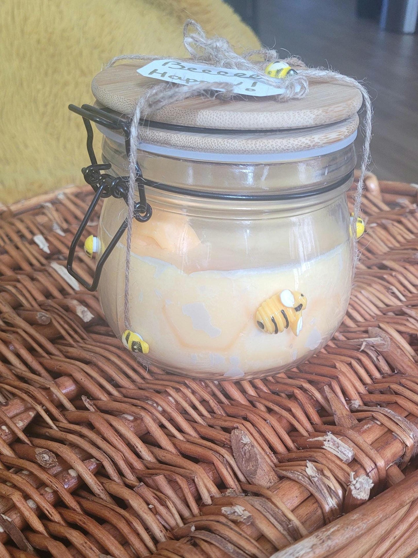 Handmade Honey Bee Soy Candle: Vanilla Scented Jar Candle