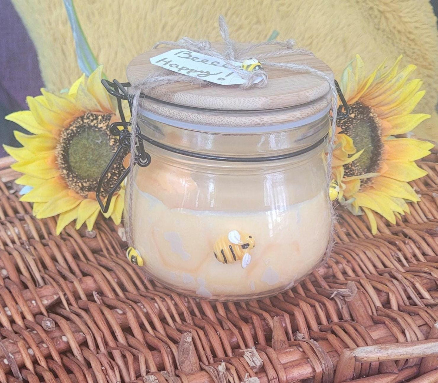 Handmade Honey Bee Soy Candle: Vanilla Scented Jar Candle