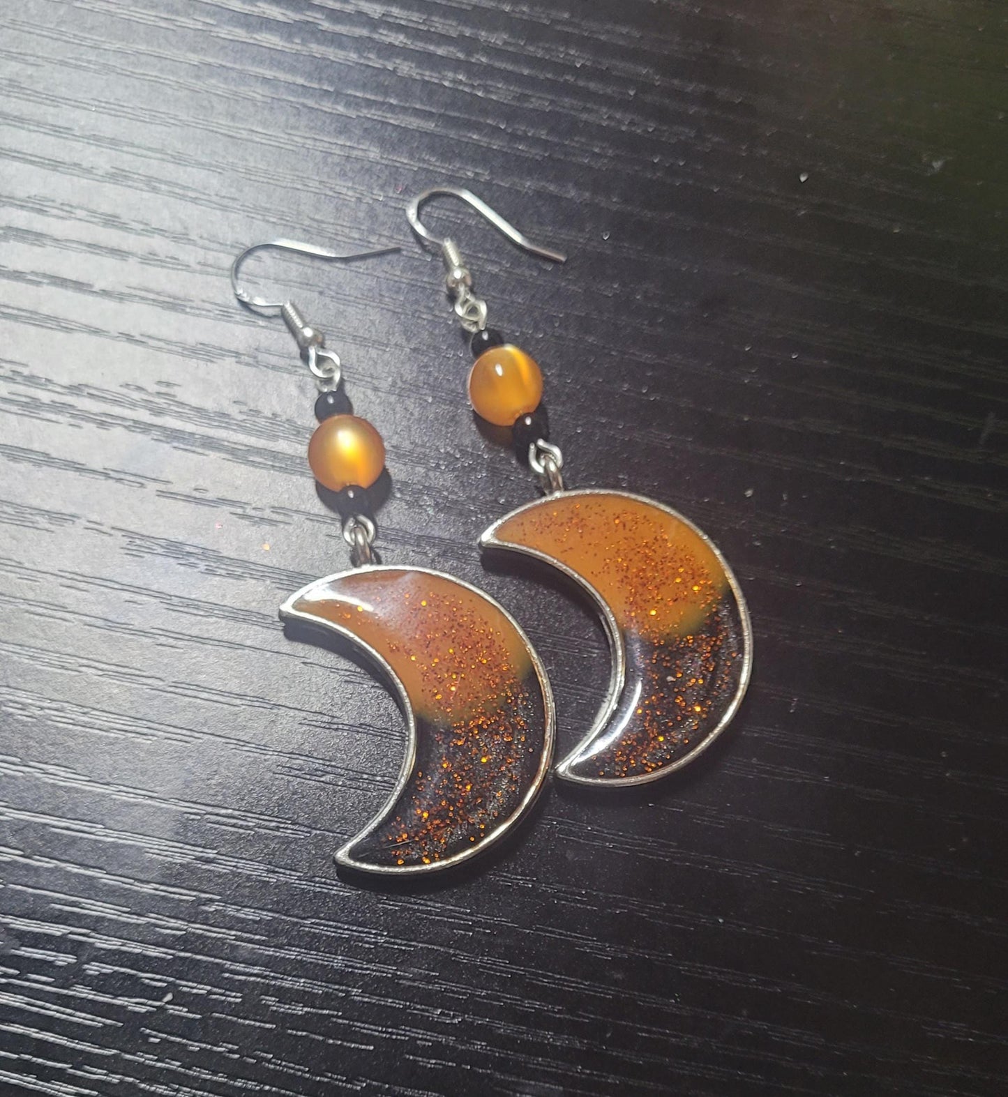 Halloween Moon Resin Dangle earrings. Halloween inspired, unique, Celestial, S925 ear wires