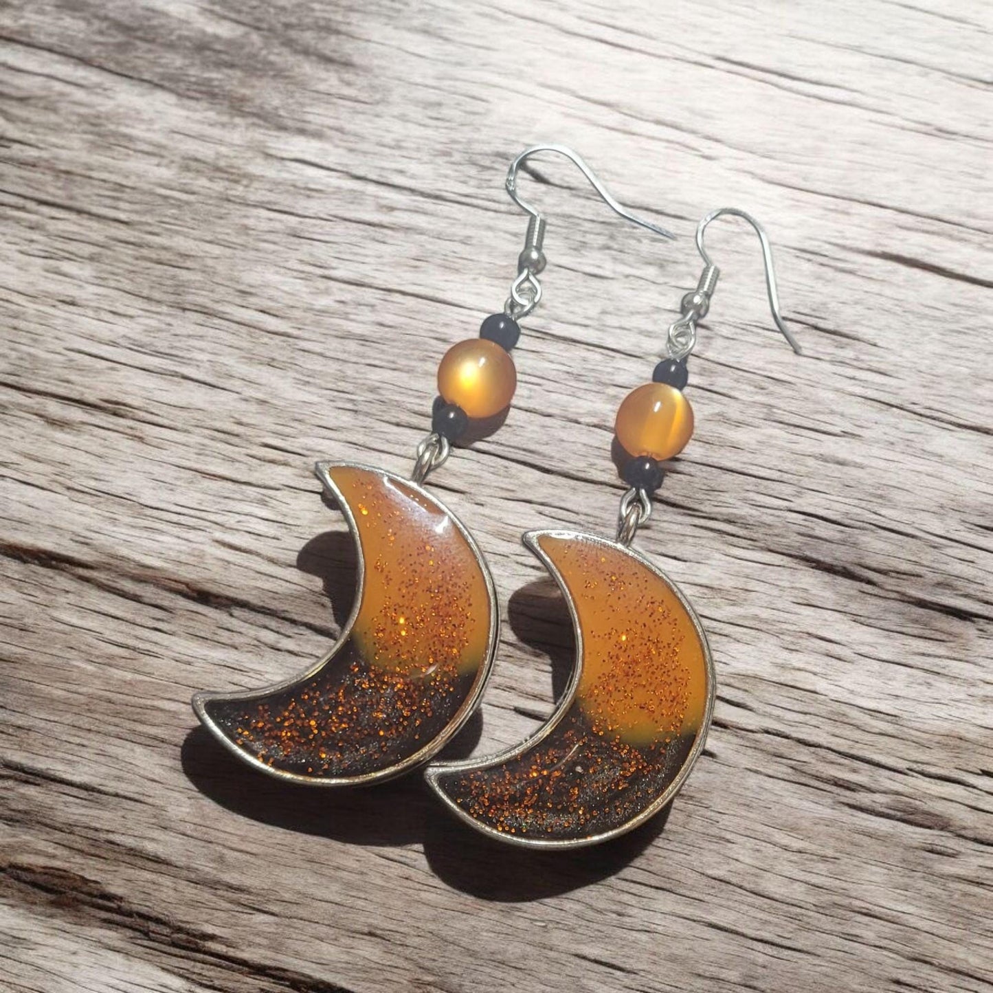 Halloween Moon Resin Dangle earrings. Halloween inspired, unique, Celestial, S925 ear wires