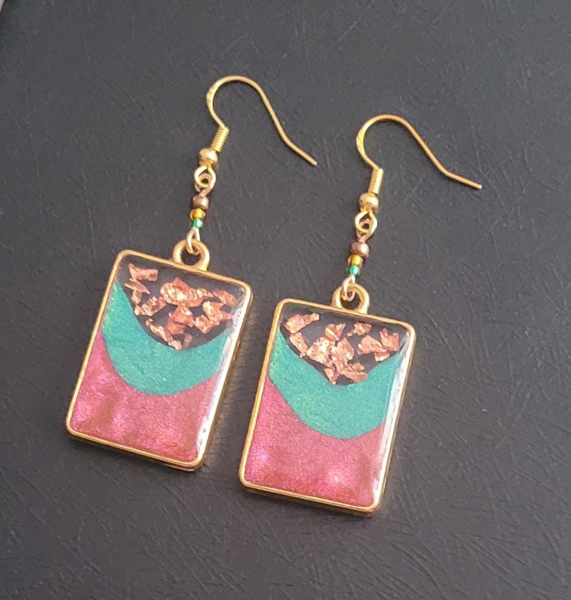 Autumn inspired Resin Dangle Earrings. Unique, S925 stamped