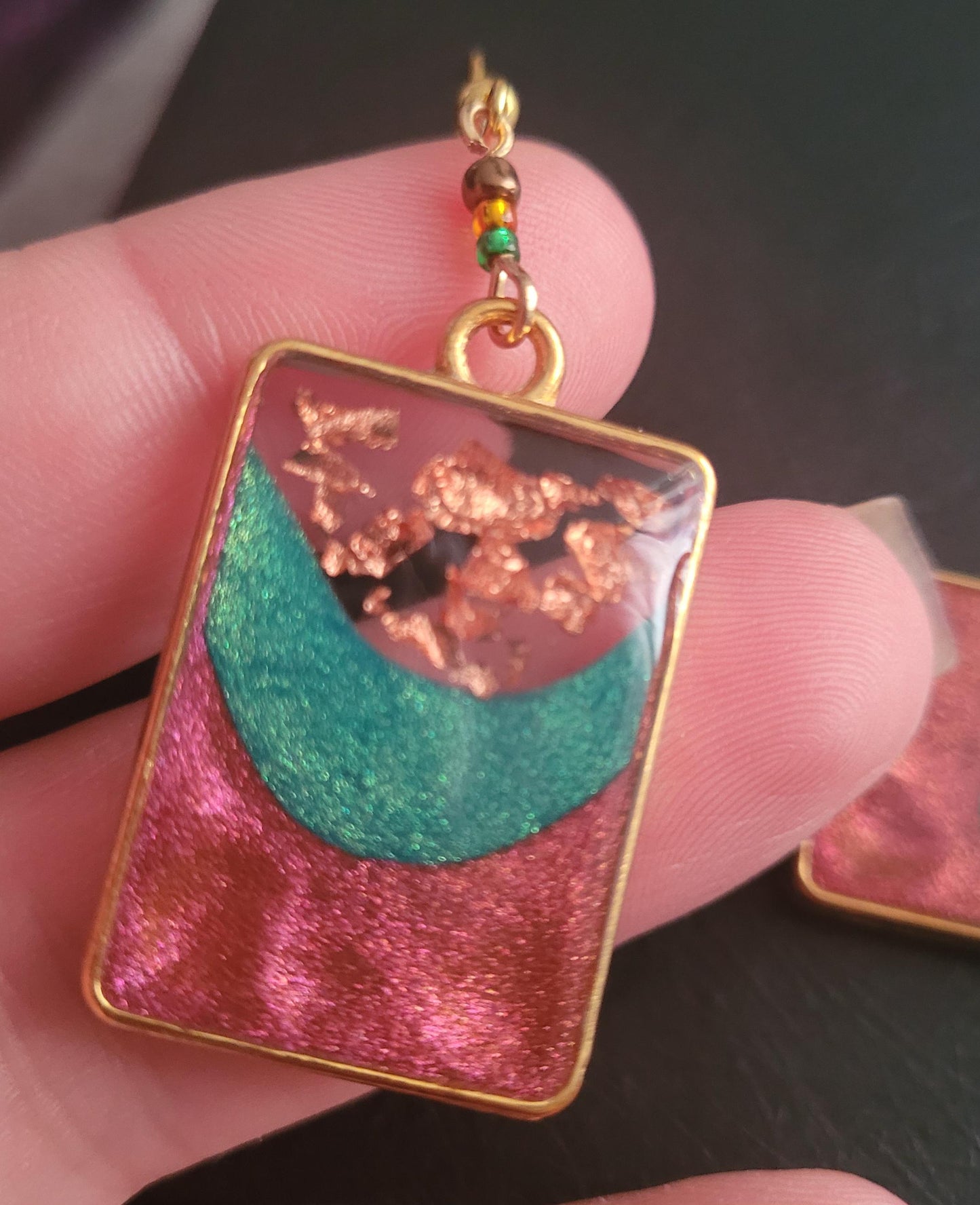 Autumn inspired Resin Dangle Earrings. Unique, S925 stamped