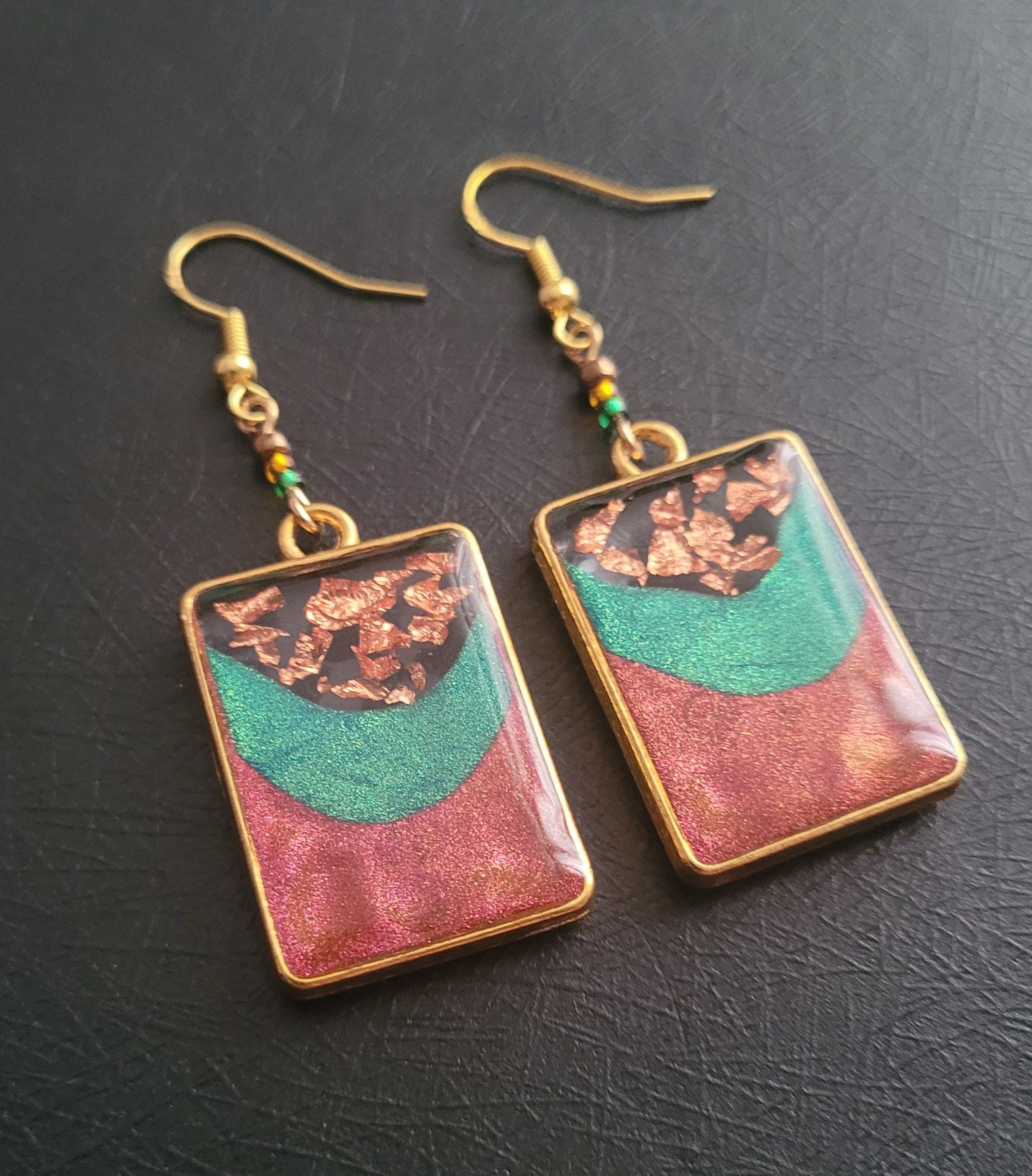 Autumn inspired Resin Dangle Earrings. Unique, S925 stamped